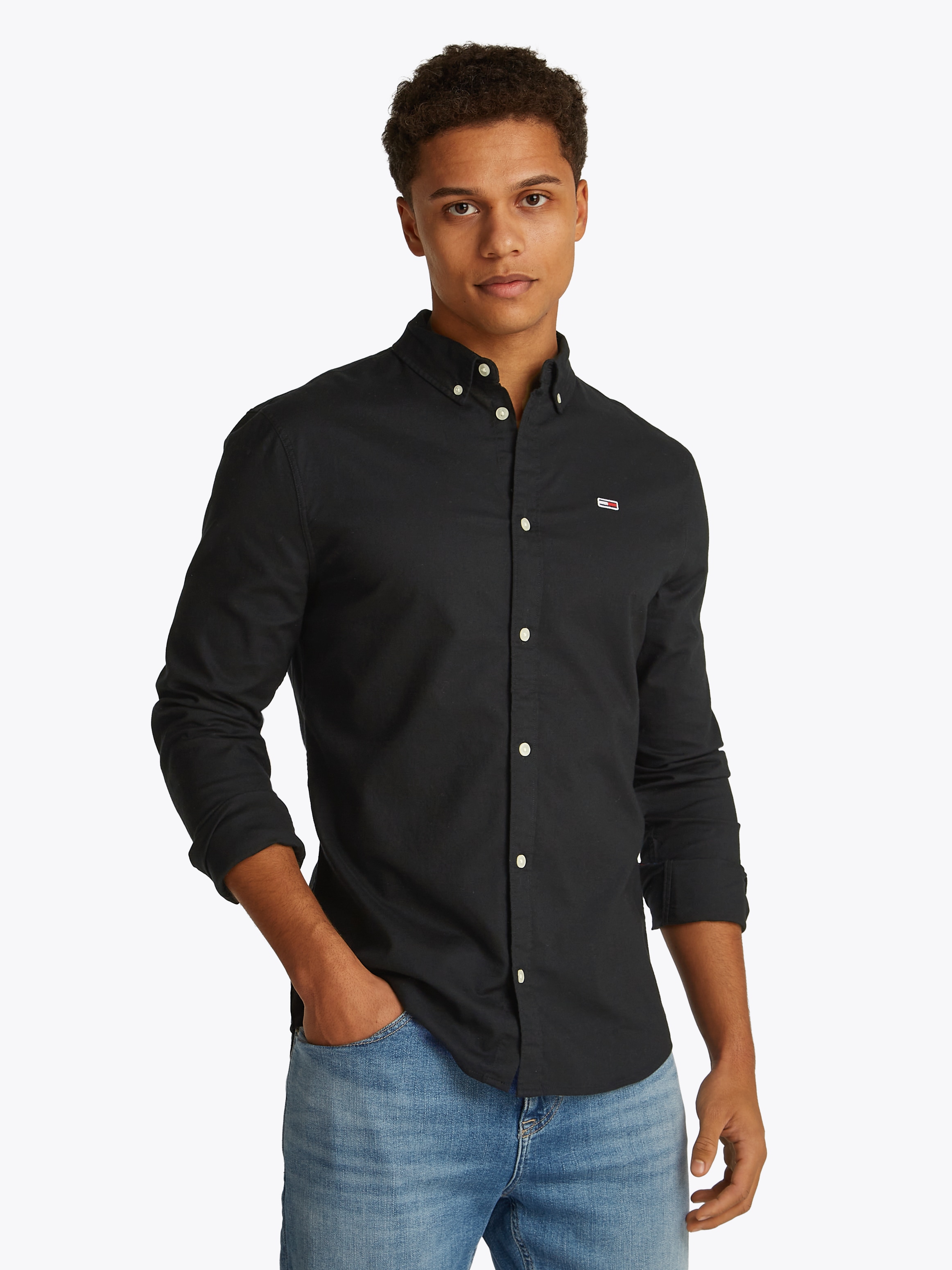 Tommy Jeans Langarmhemd "TJM Slim Stretch Oxford Shirt", mit Flaglabel auf günstig online kaufen