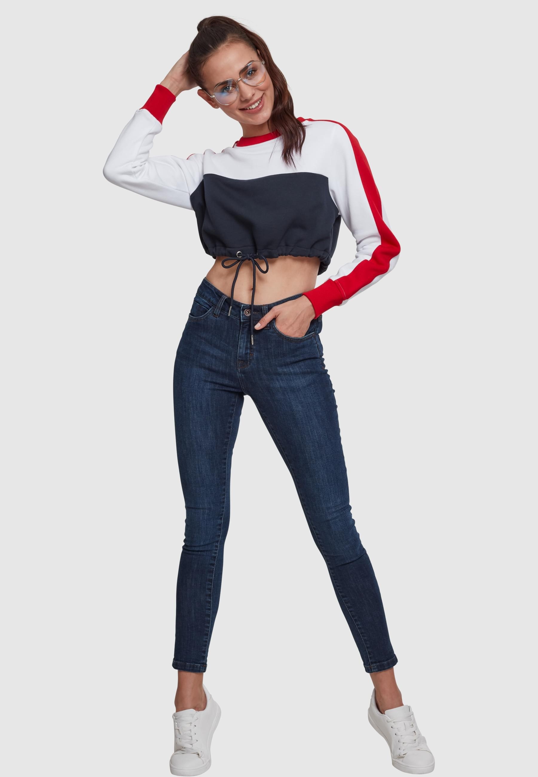 URBAN CLASSICS Sweatshirt »Urban Classics Damen Ladies Cropped 3-Tone Stripe Crew«, (1 tlg.)