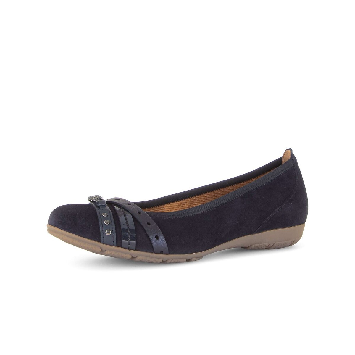 Ballerina GABOR, Damen, Gr. 40, dunkelblau kombiniert, Veloursleder, Schuhe Ballerina, Businessschuh, Schlupfschuh mit Zierelementen in Metallicoptik