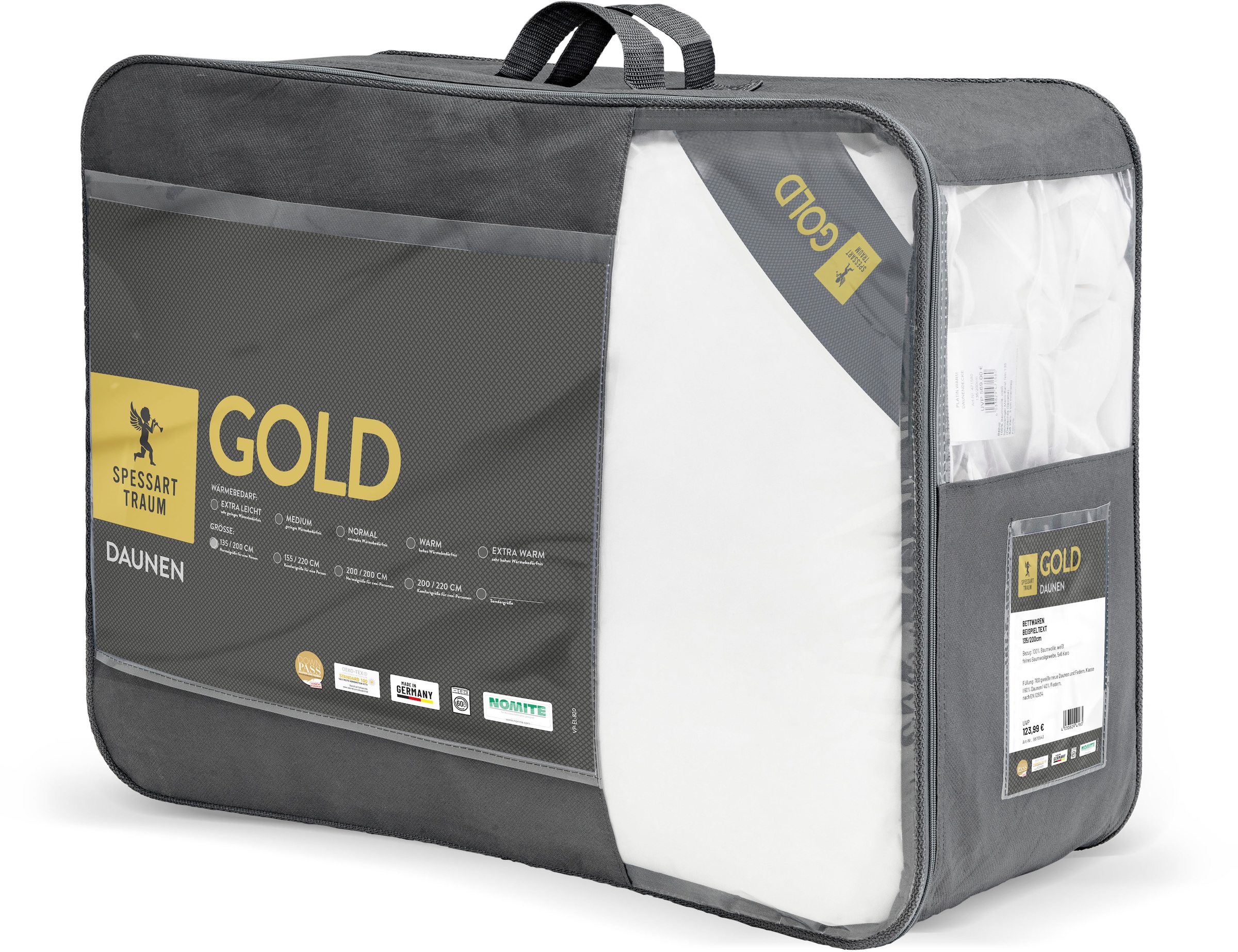 SPESSARTTRAUM Gänsedaunenbettdecke »Gold«, warm, Füllung 100% Gänsedaunen, Bezug 100% Baumwolle, (1 St.), hergestellt in Deutschland, allergikerfreundlich