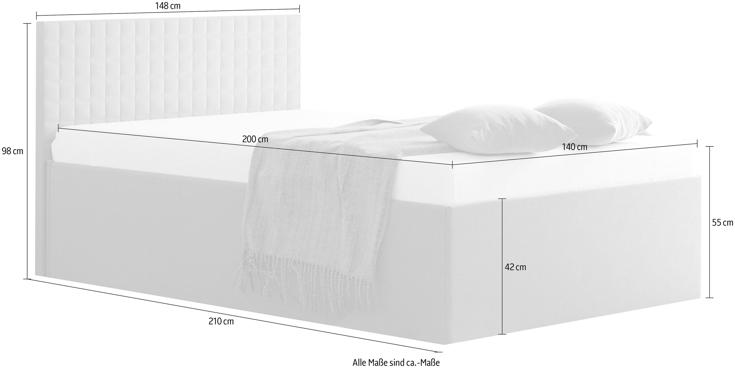 Polsterbett, gelb (sonnengelb), B:148cm L:210cm, WESTFALIA SCHLAFKOMFORT, Betten, Polsterbett, mit Bettkasten bei Ausführung mit Matratze 9