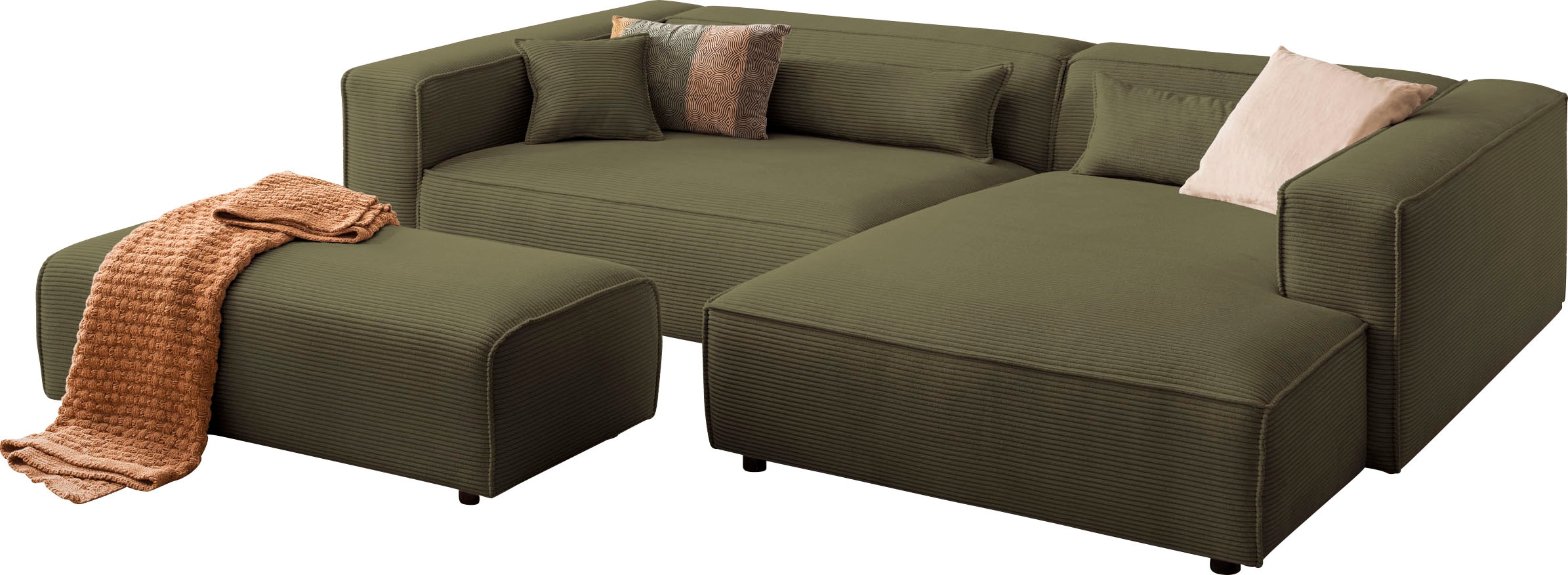 LeGer Home by Lena Gercke Polsterecke »PIARA XXL, L-Form, incl. Hocker«, stellbar zum Schlafsofa (Krokodilverbinder), in Cord und Flachgewebe