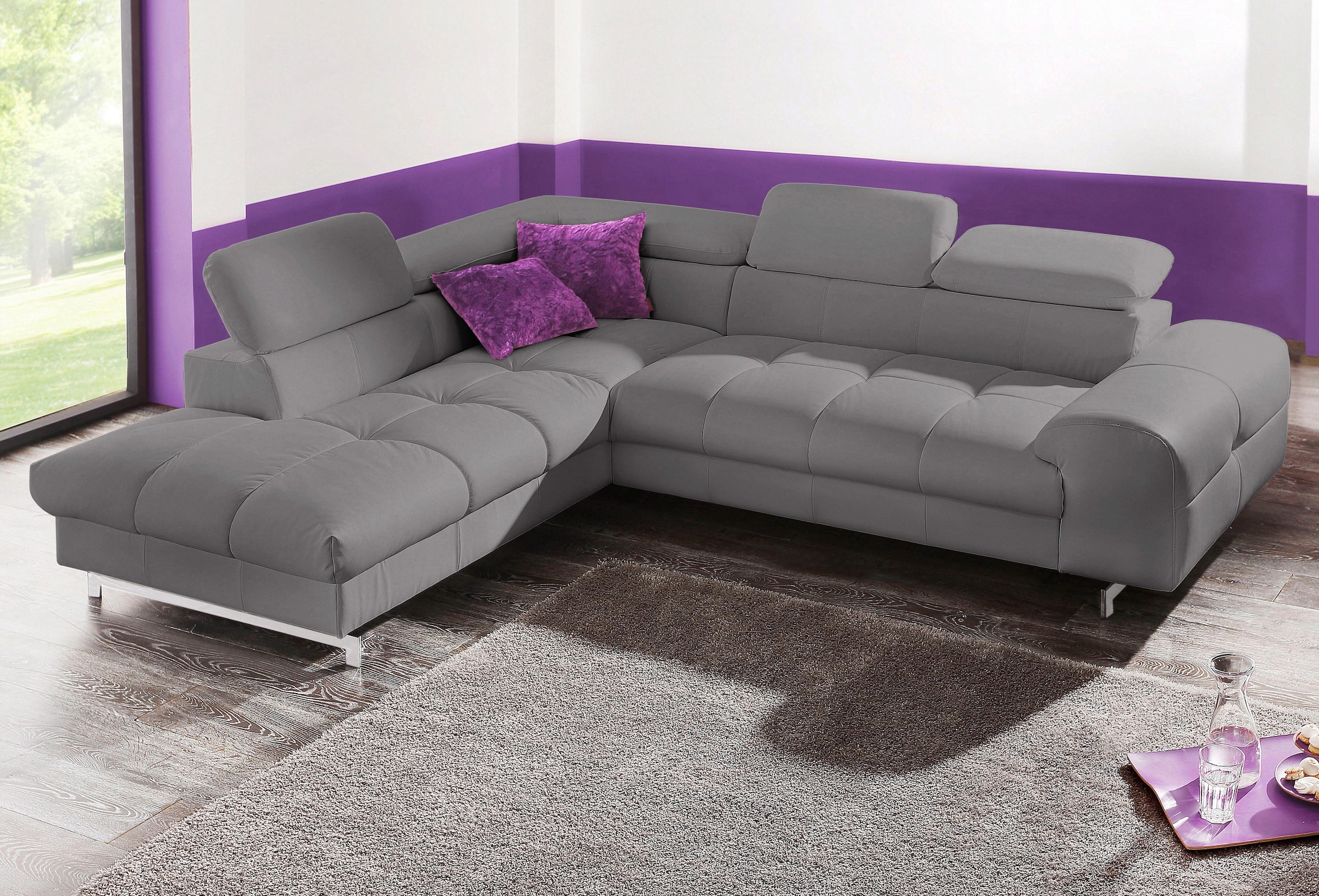 COTTA Ecksofa »Chef L-Form«, mit Kopfteilverstellung, edle Metallkufen, wahlweise mit Bettfunktion