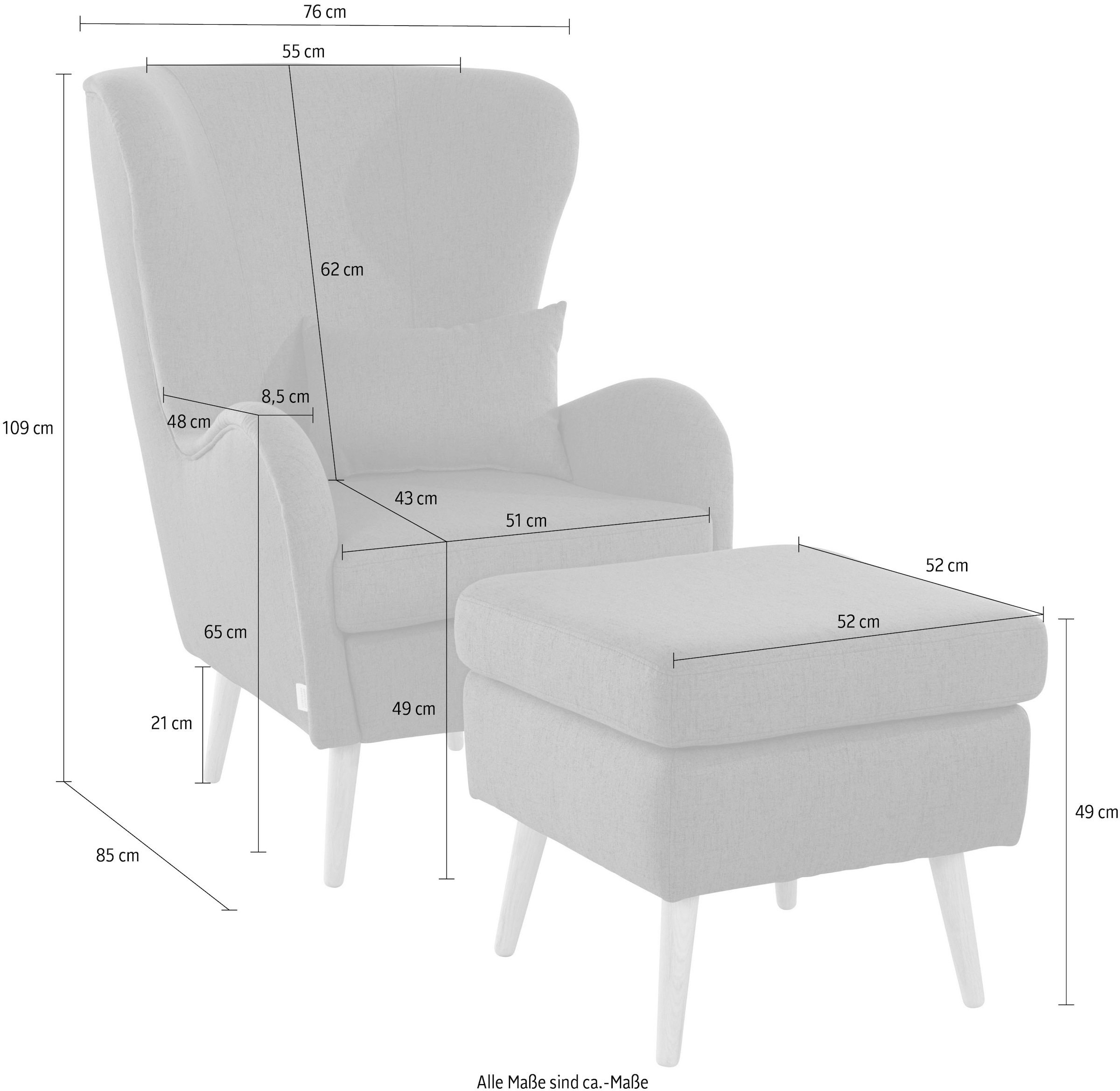 Guido Maria Kretschmer Home&Living Sessel »Sallito auch in Fellimitat und Feincord, Ohrensessel«, incl. Hocker, in vielen Bezugsqualitäten, Sessel B/T/H: 76/85/109 cm