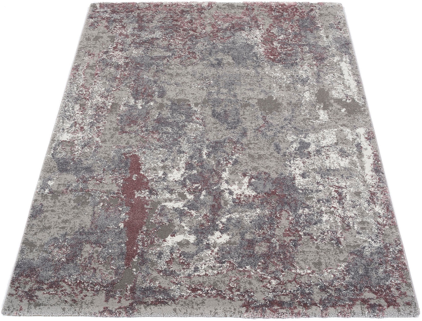 Läufer OCI DIE TEPPICHMARKE "JUWEL LIRAY", lila (beige, aubergine), B:80cm H:20mm L:300cm, Polyester, Polypropylen, Teppiche, Läufer, Kurzflor, Wohnzimmer, Marmor Optik, Hoch Tief Effekt