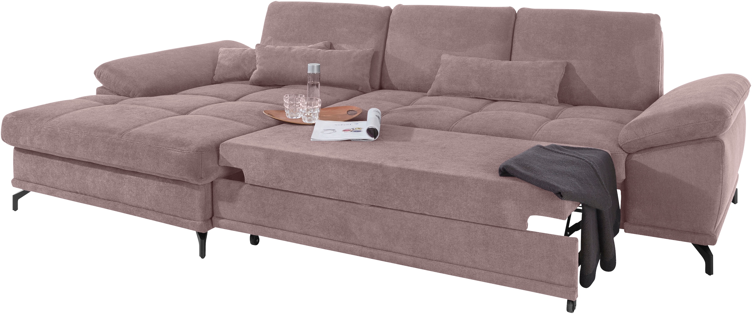 Places of Style Ecksofa Costello, mit Sitztiefenverstellung und Armlehnfunktion, incl. 3 Nierenkissen