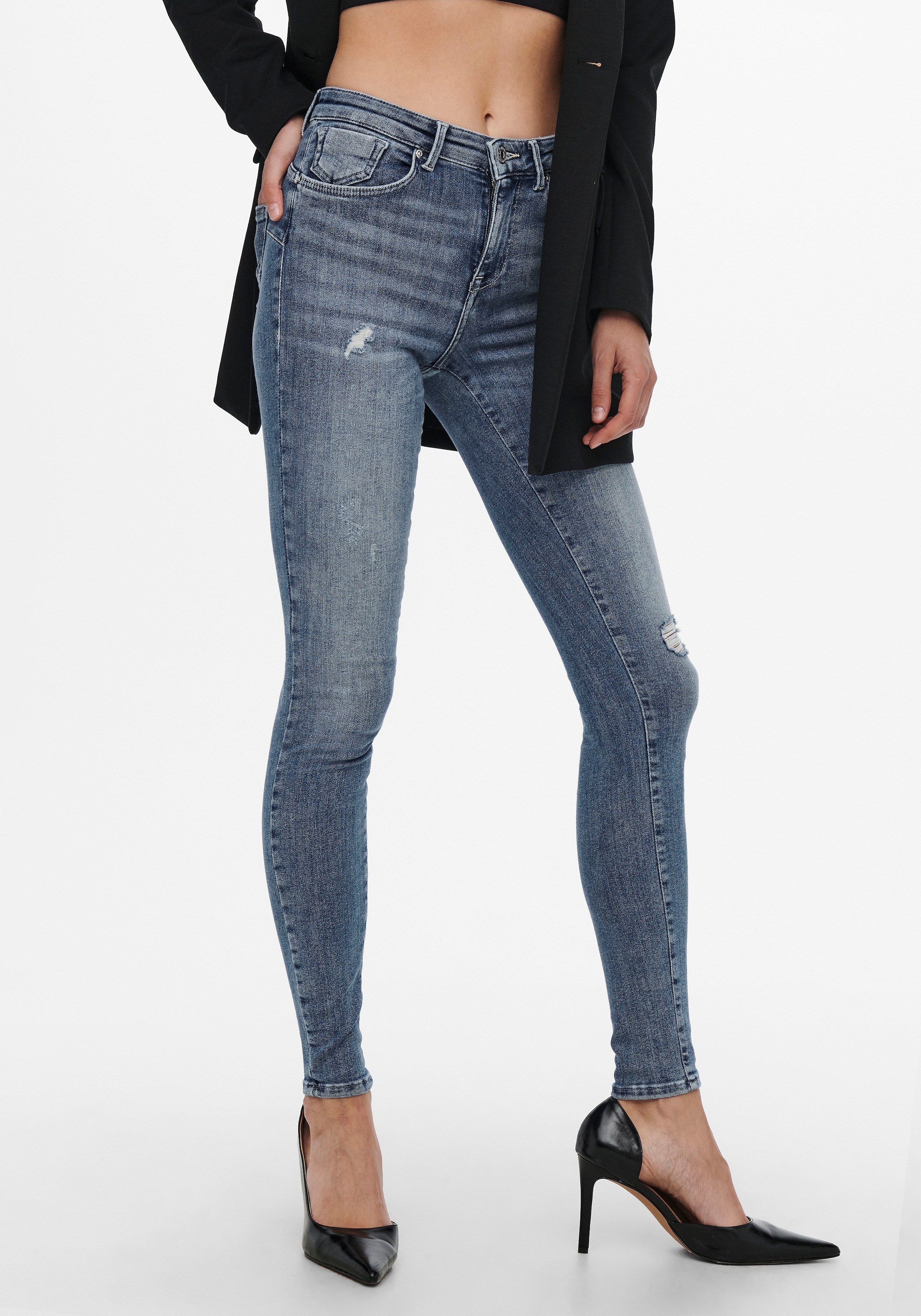 ONLY Skinny-fit-Jeans "ONLPOWER LIFE MID PUSH" mit Destroyed-Details günstig online kaufen