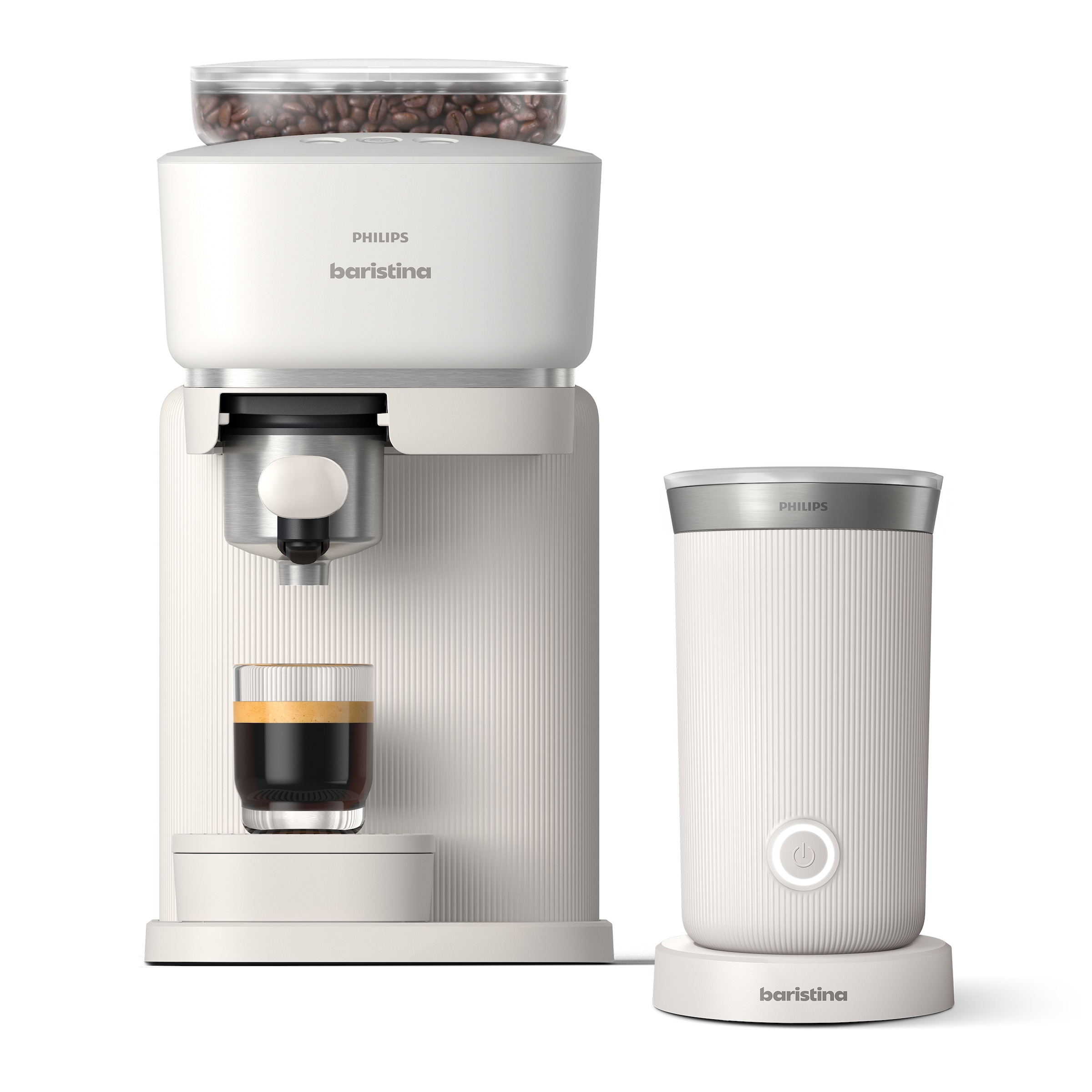 PHILIPS baristina Espressomaschine »BAR303/00 mit Mahlwerk für ganze Bohnen, Milchaufschäumer inkl.« 16 bar Pumpendruck, Naturweiß
