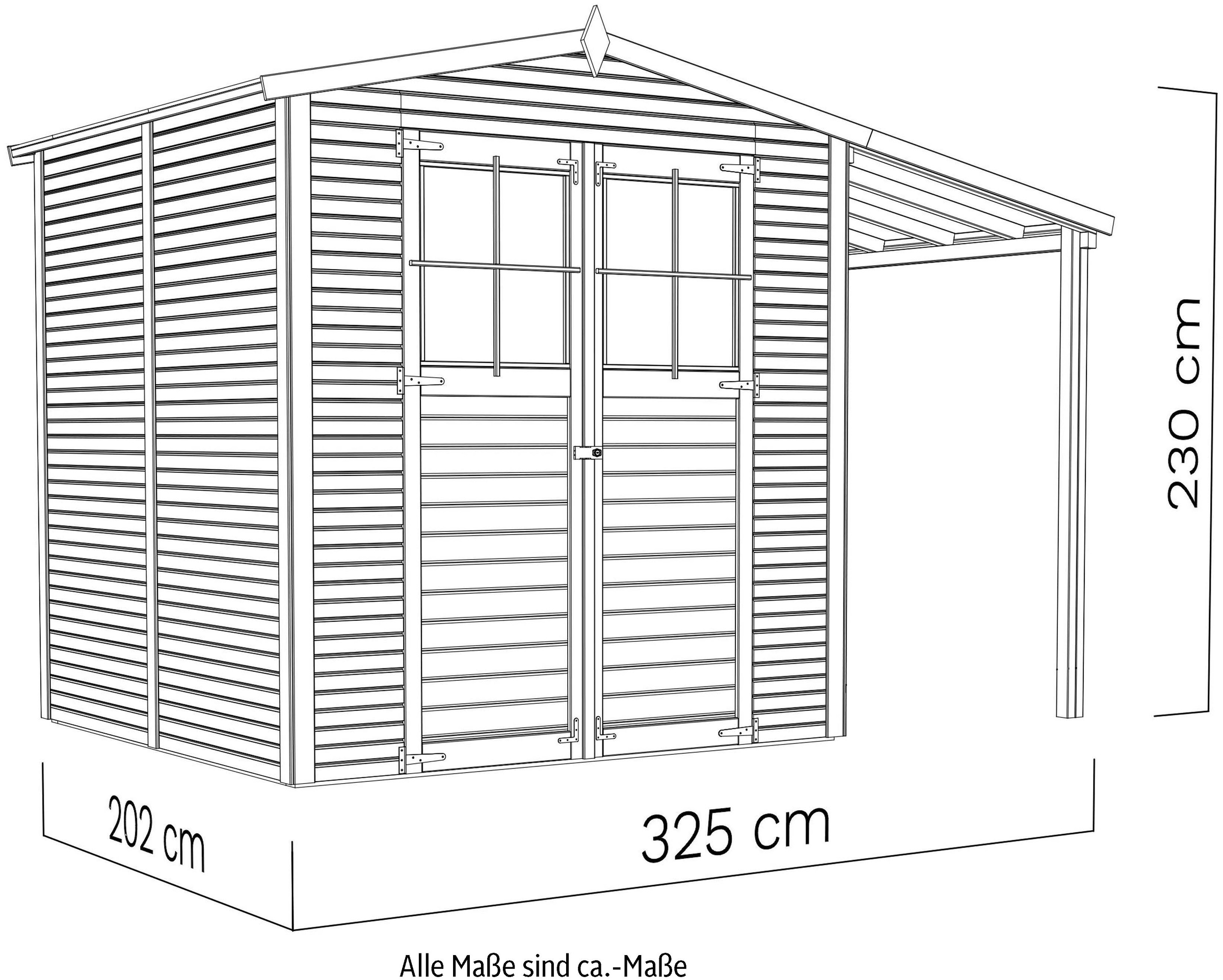 KONIFERA Gartenhaus »Alto 3 PLUS Fineline Satteldach«, mit Anbaudach