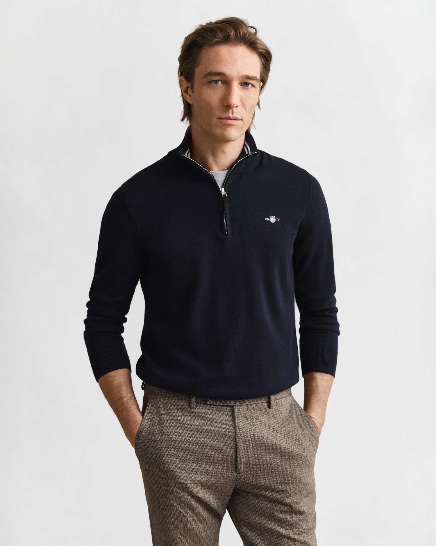Gant Troyer "CLASSIC COTTON HALF ZIP" mit gerippten Details günstig online kaufen