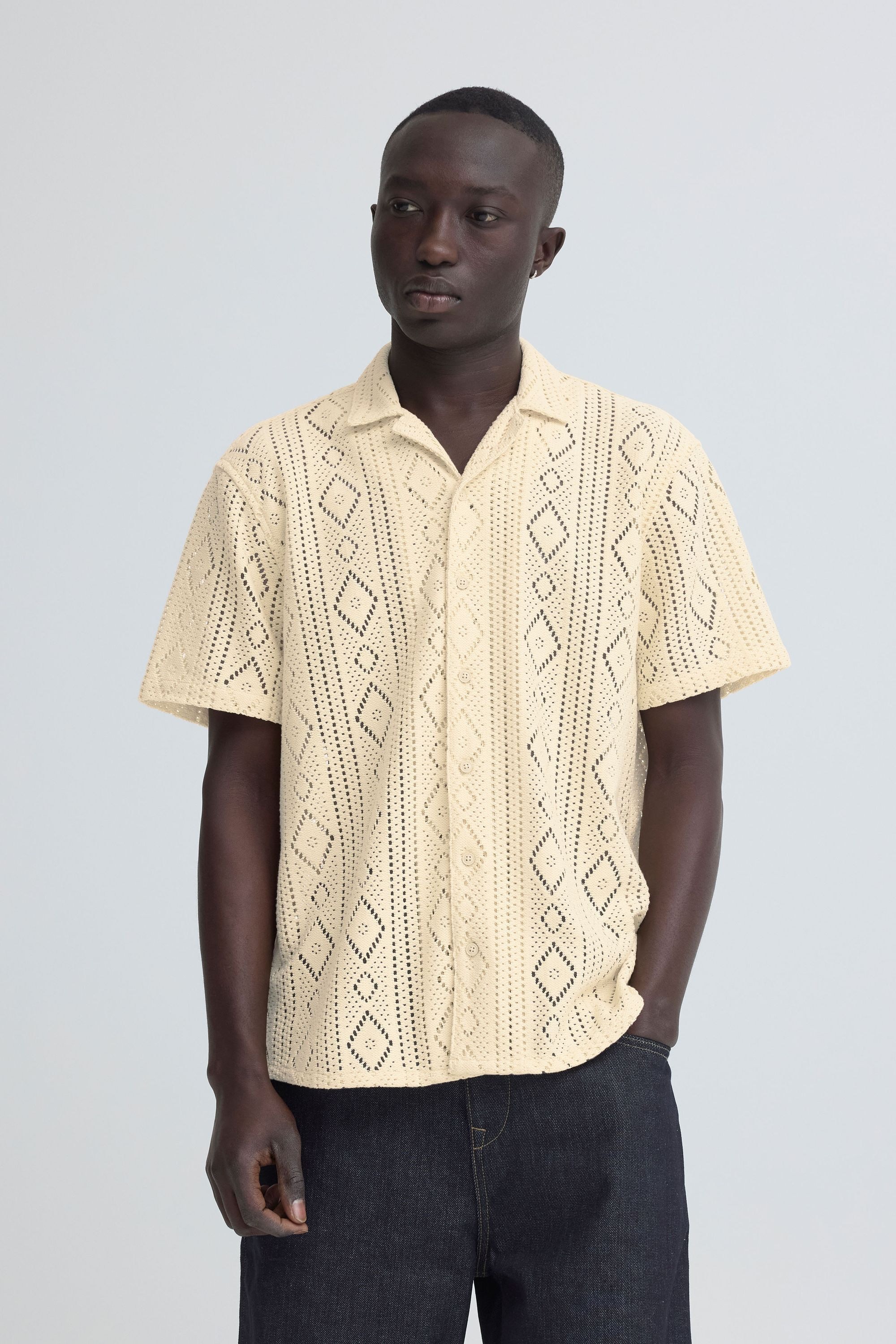 Blend Kurzarmhemd »BHAkon« Sommerliches Kurzarmhemd mit Lochstrickmuster
