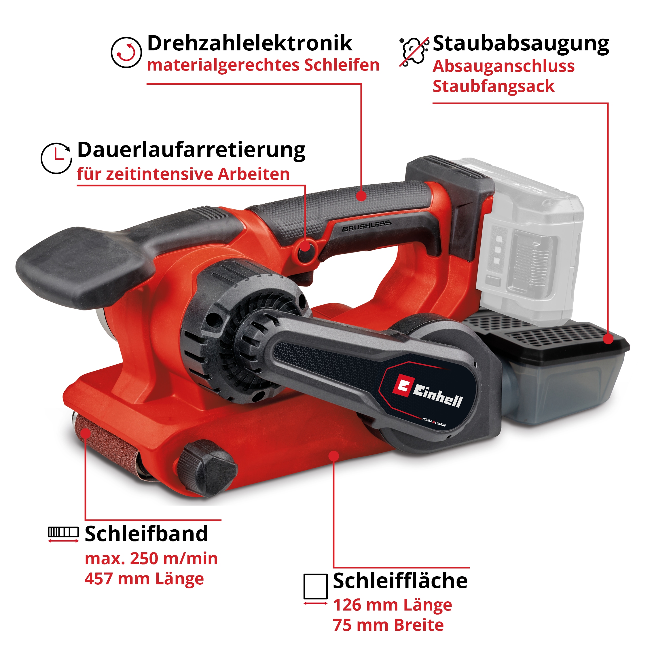 Einhell Akku-Bandschleifer »TP-BS 18/457 Li BL - Solo«, ohne Akku und Ladegerät