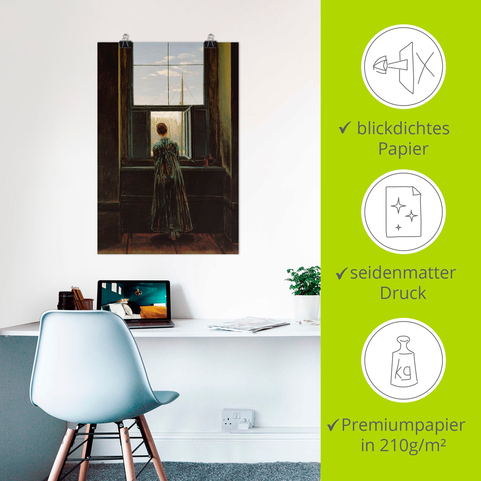 Artland Wandbild »Frau am Fenster. 1822(?)«, Frau, (1 St.), als Alubild, Outdoorbild, Leinwandbild, Poster in verschied. Größen