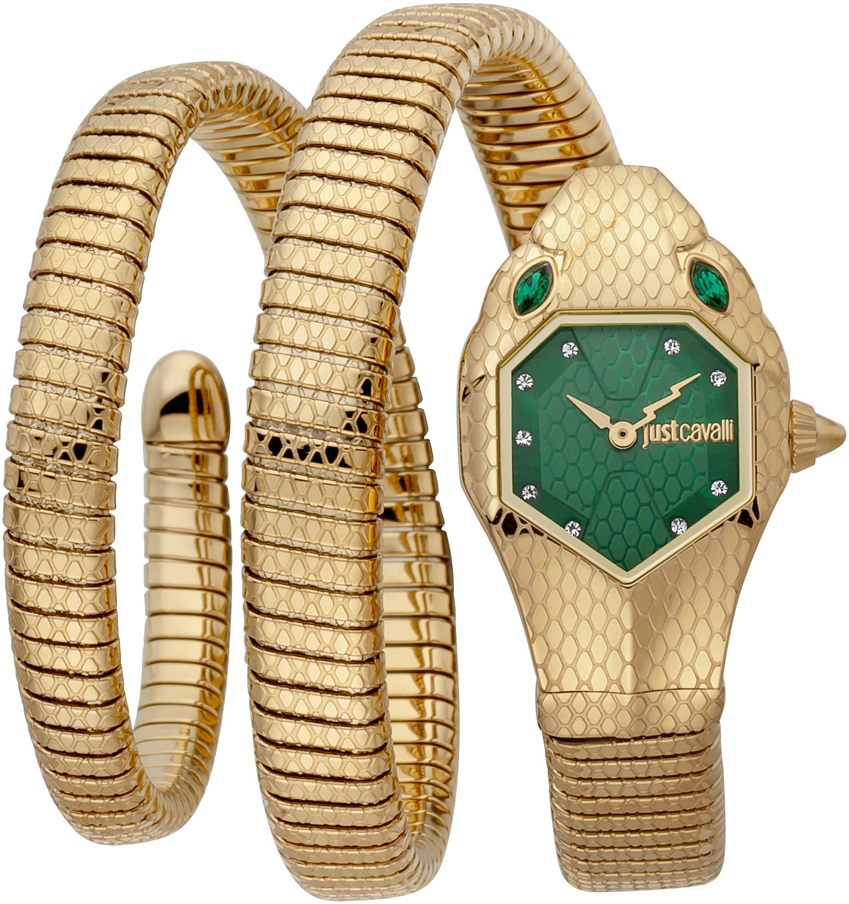 Quarzuhr JUST CAVALLI TIME "Serpente doppio", gold (goldfarben), Armbanduhren, Damen, Quarzuhr, Damenuhr, Armbanduhr, Edelstahlarmband