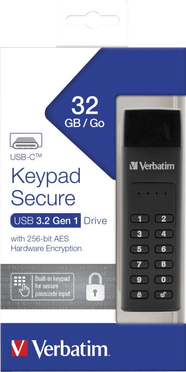 Verbatim USB-Stick »Keypad Secure 32GB« (32GB GB USB 3.2 Lesegeschwindigkeit 160 MB/s)
