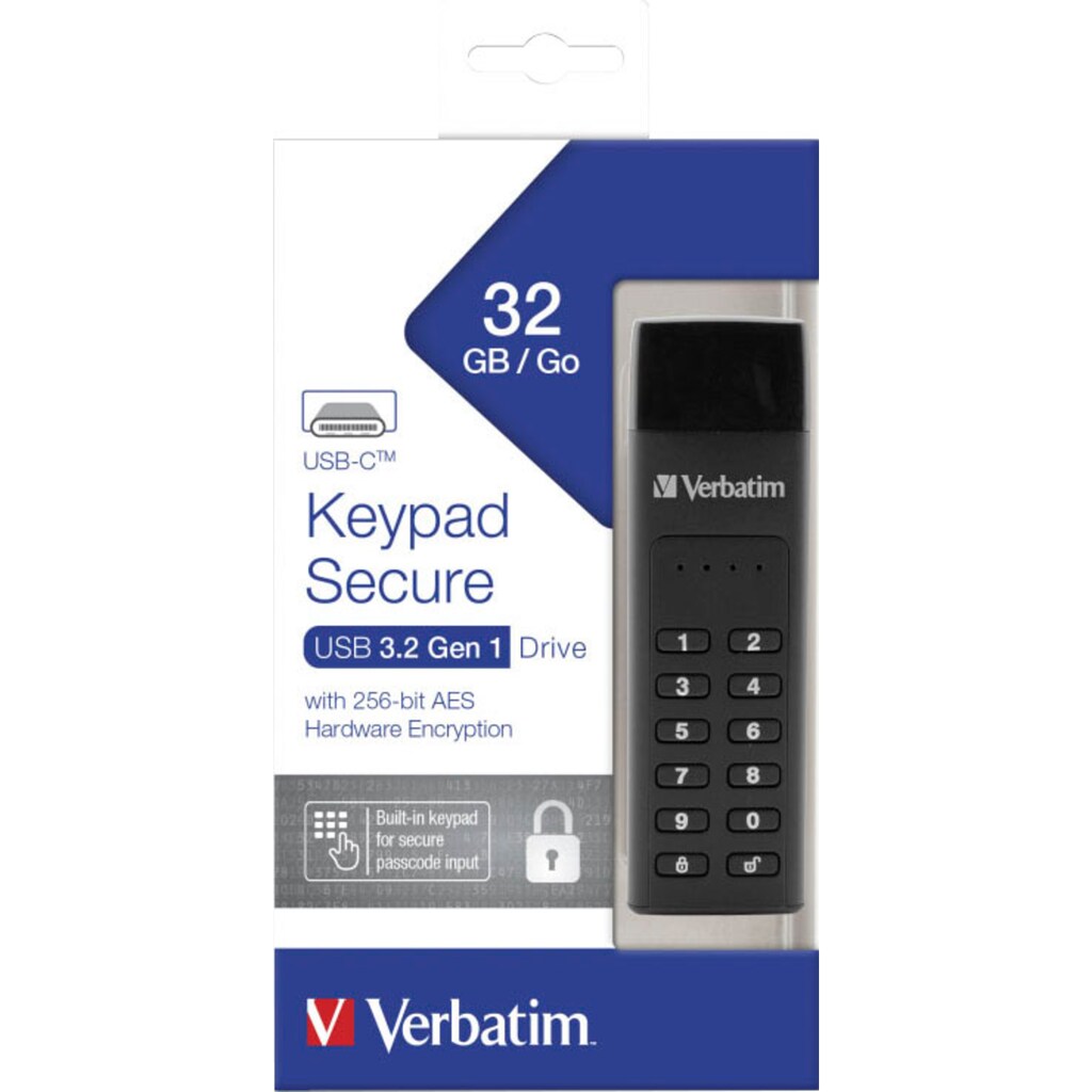 Verbatim USB-Stick »Keypad Secure 32GB«, (USB 3.2 Lesegeschwindigkeit 160 MB/s)