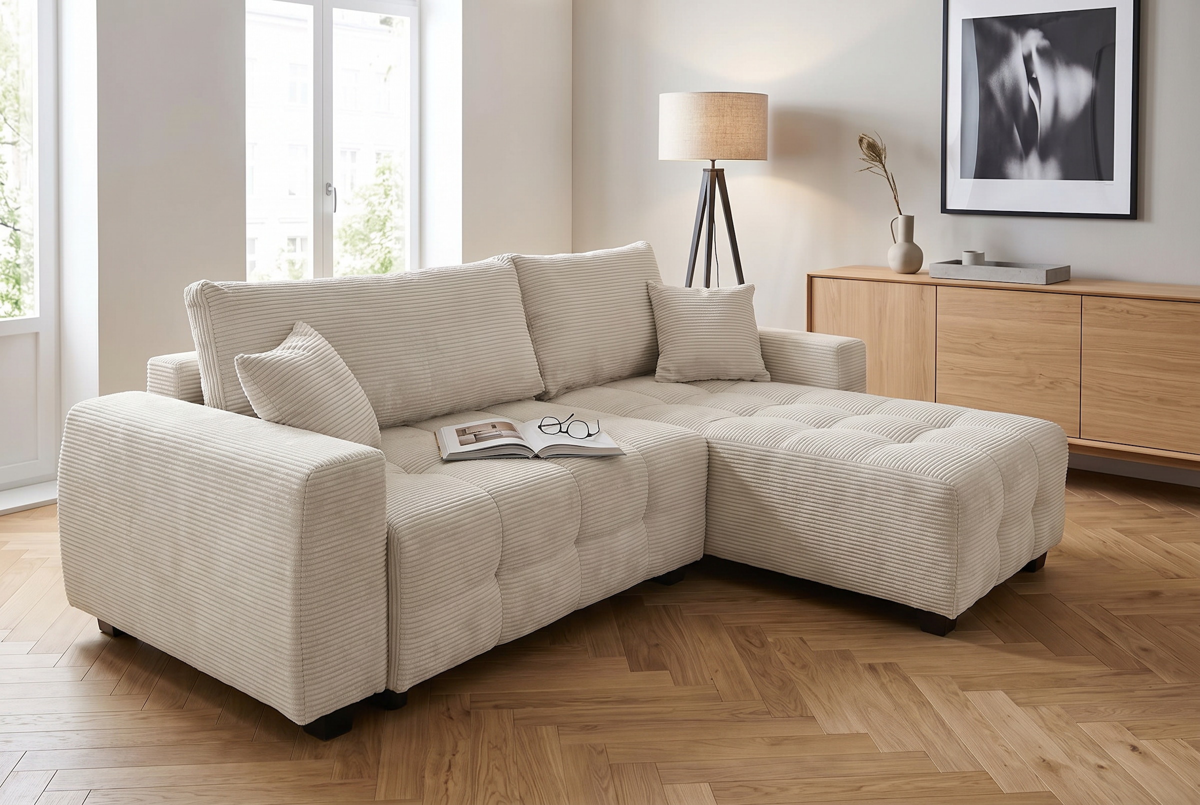 OTTO home Ecksofa "Bella Couch L-Form, B: 234 cm, Zierkissen inklusive" optional Schlaffunktion & Bettkasten, Wohnkomfort