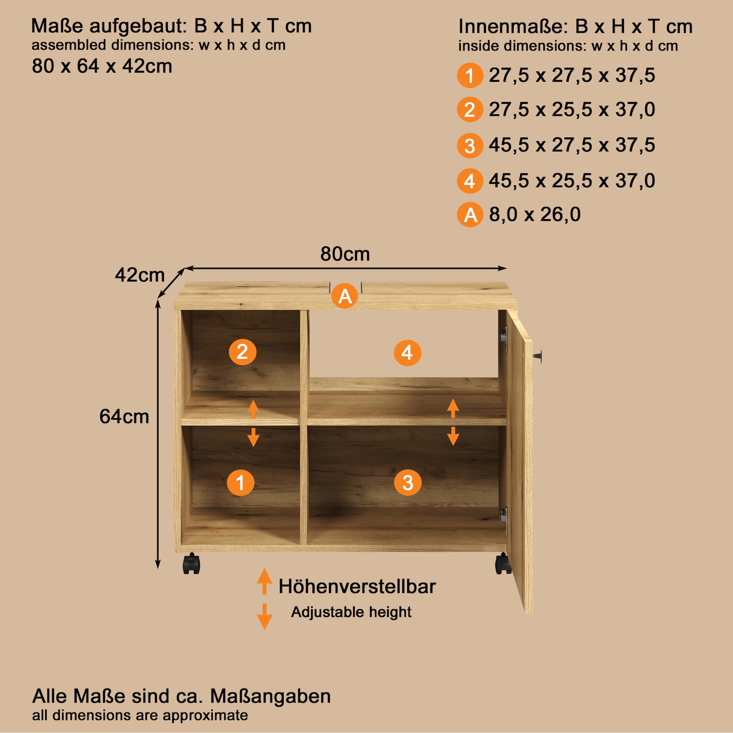welltime Waschbeckenunterschrank »Amrum«, (1 St.), Waschtisch auf Rollen - (B/T/H) wahlweise 60-80/42/64 cm