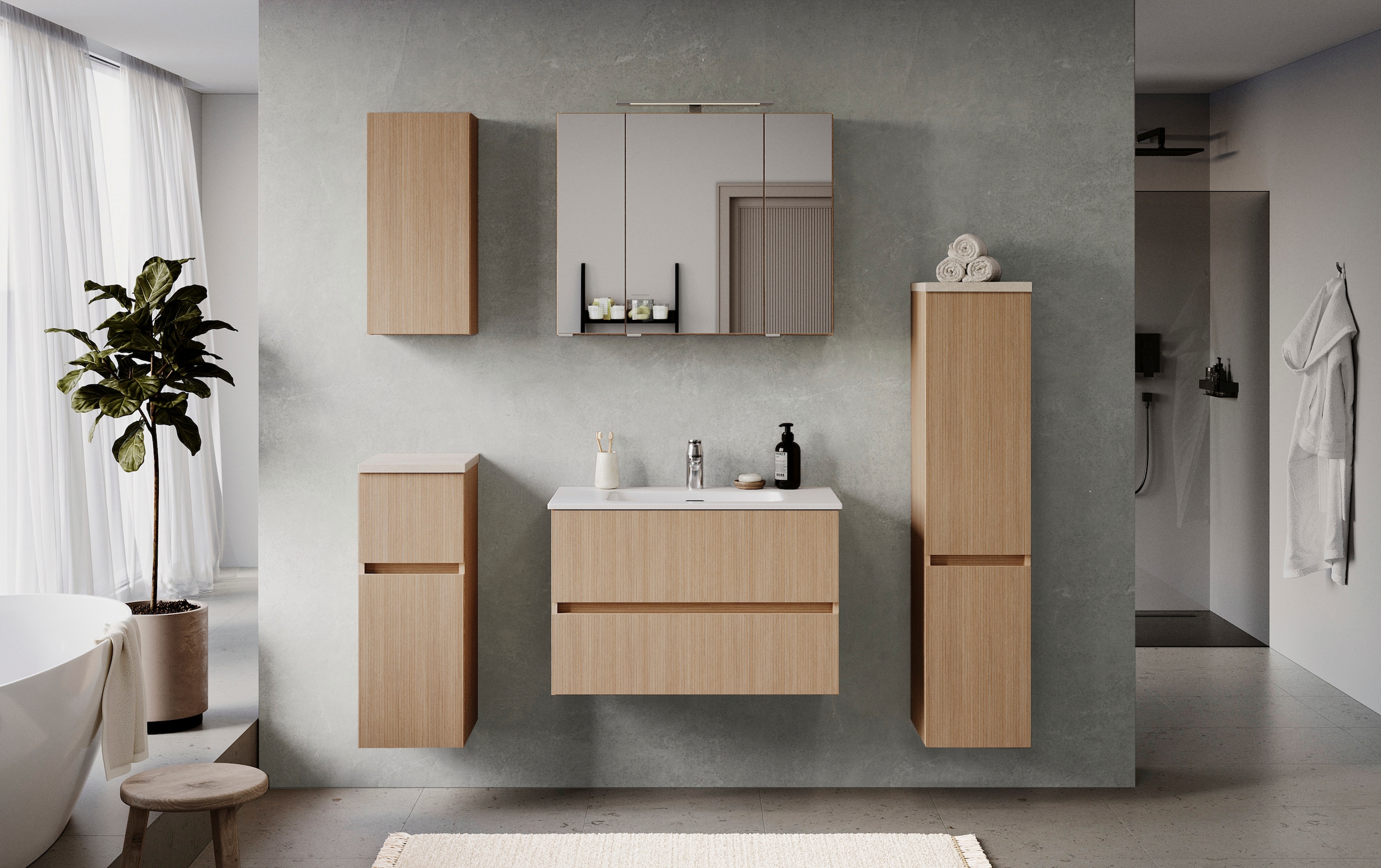 welltime Badmöbel-Set »Eixo«, Set 120 cm breit, Badmöbel mit LED-Beleuchtung