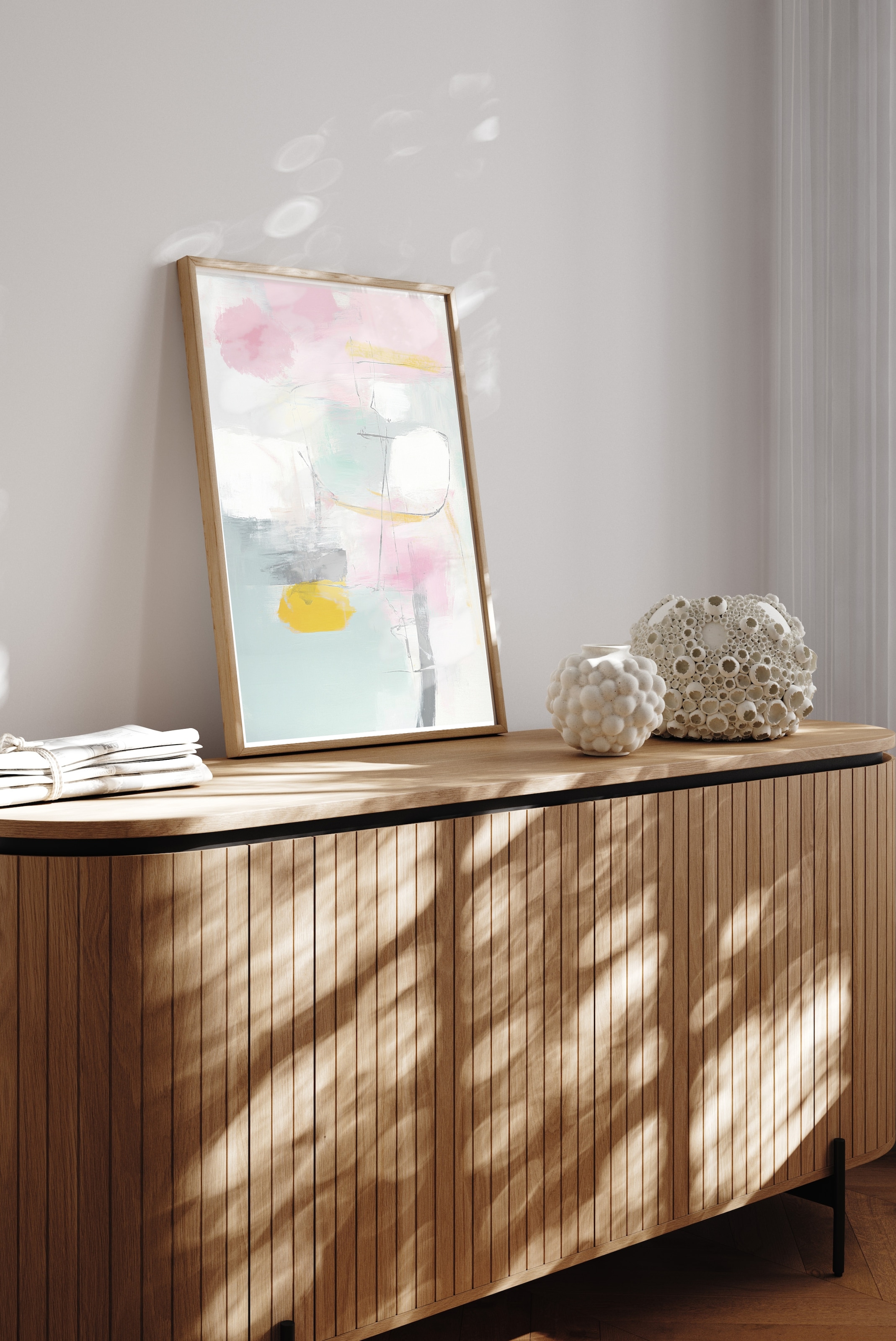 queence Bild mit Rahmen »Zeichnung in Pastell« Abstrakt | Abstrakte | Formen | Gemälde | Kunst 1 Stk. tlg. Kunstdruck in Pastell mit einem Echtholzrahmen