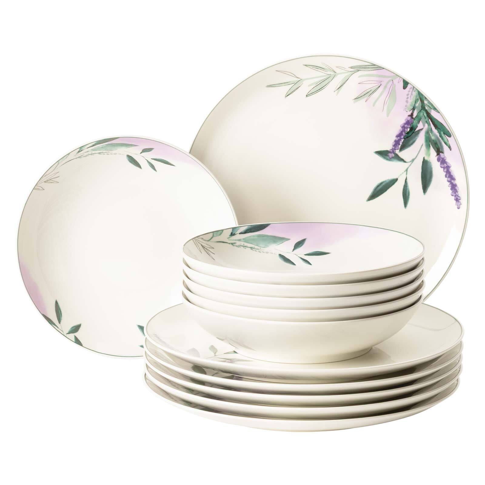 Seltmann Weiden Geschirr-Set "Tafelservice Savona Provence 12er Set bunt-beige" Spülmaschinenfest, Mikrowellensicher, Ofenfest