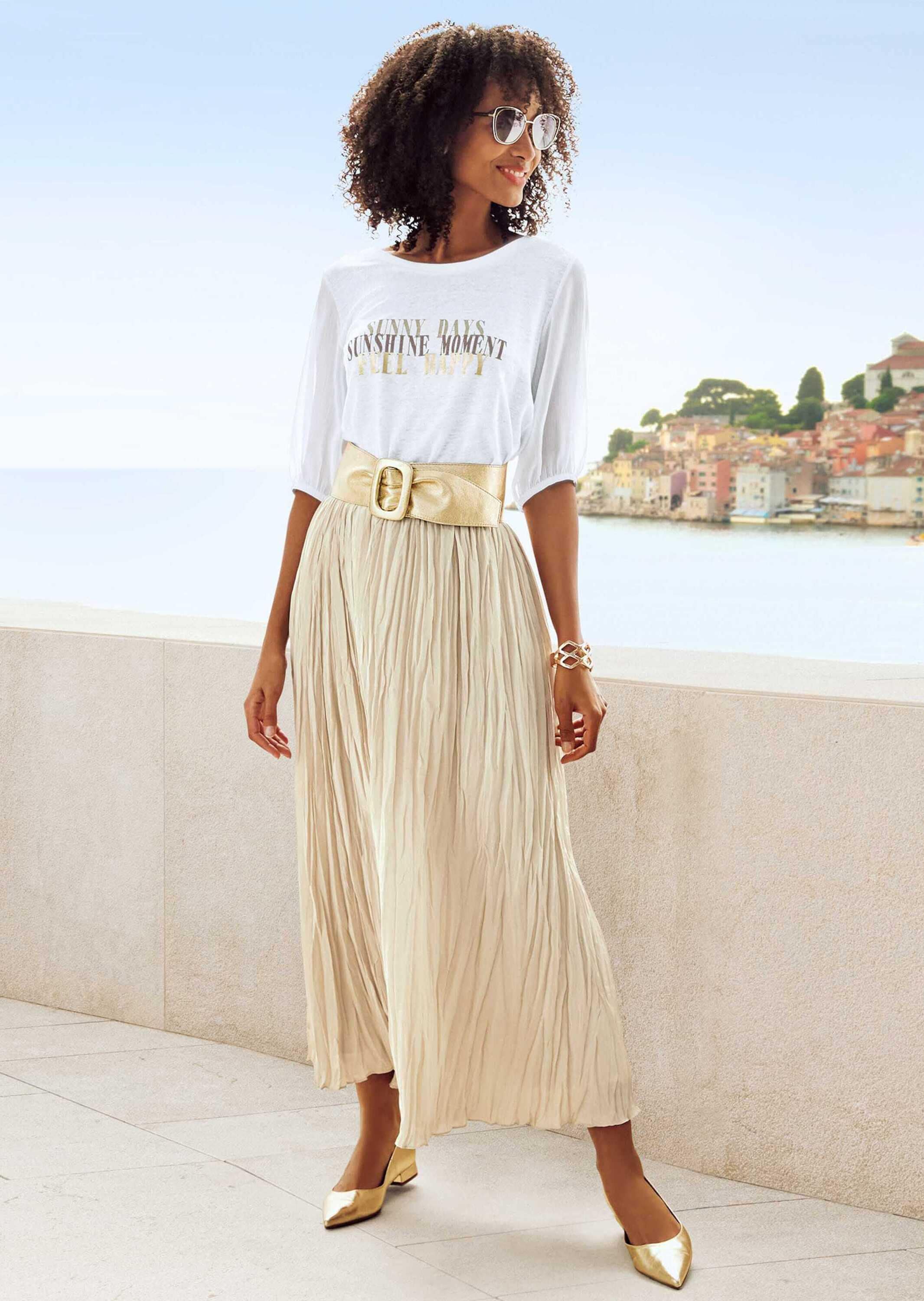 MADELEINE Kurzarmshirt »Shirt Bedrucktes Rundhals-Shirt mit Chiffon-Ärmeln«