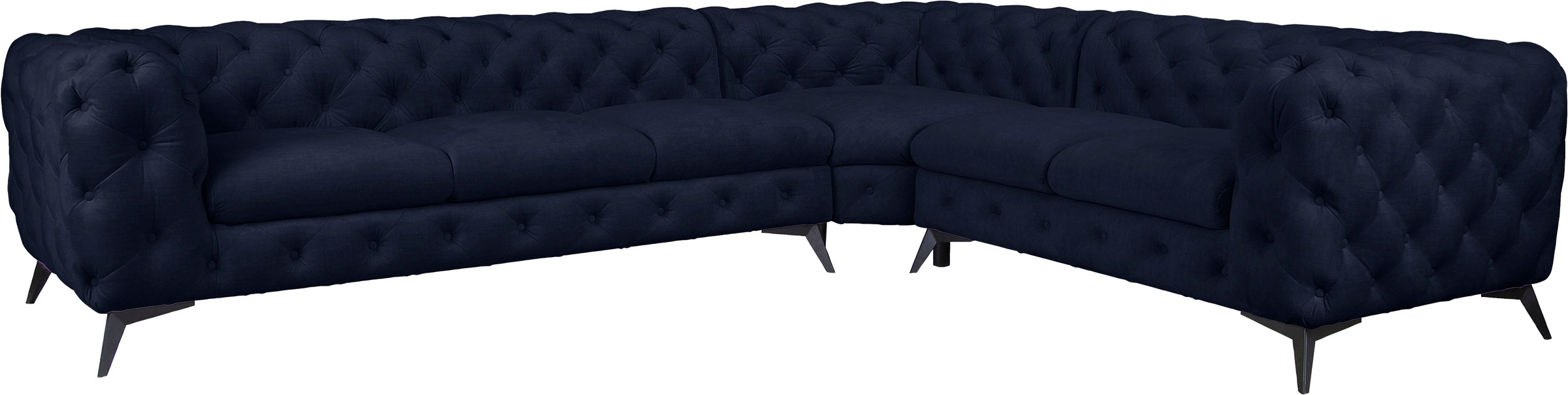 Leonique Chesterfield-Sofa »Ecksofa GLYNIS L-Form mit Wellenunterfederung, Maße B/T/H 323/264/75cm«, aufwändige Knopfheftung, moderne Chesterfield Optik, Fußfarbe wählbar