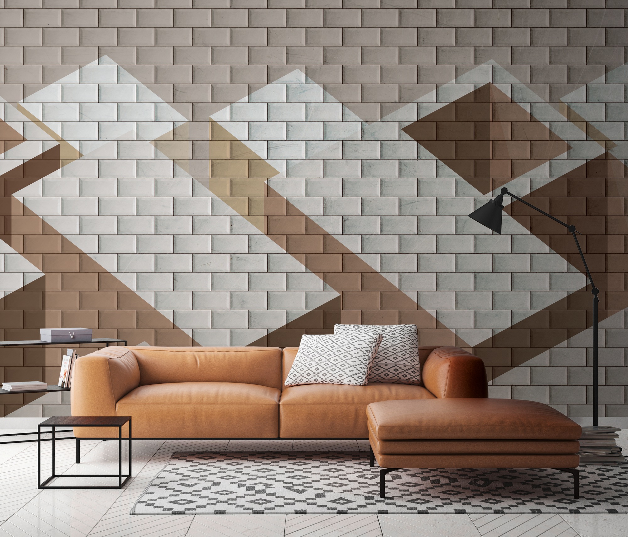 A.S. CRÉATION Vliestapete "Geometrische 3D-Tapete Beige Braun Weiß Backstein", B/L: 2,55mm x 3,5mm, Rollen:grau, Wohnzimmer, Tapeten