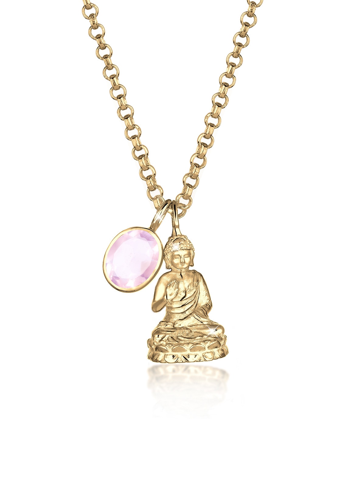 Elli Premium Kette mit Anhänger »Buddha Rosenquarz Edelstein 925 Sterling Silber«