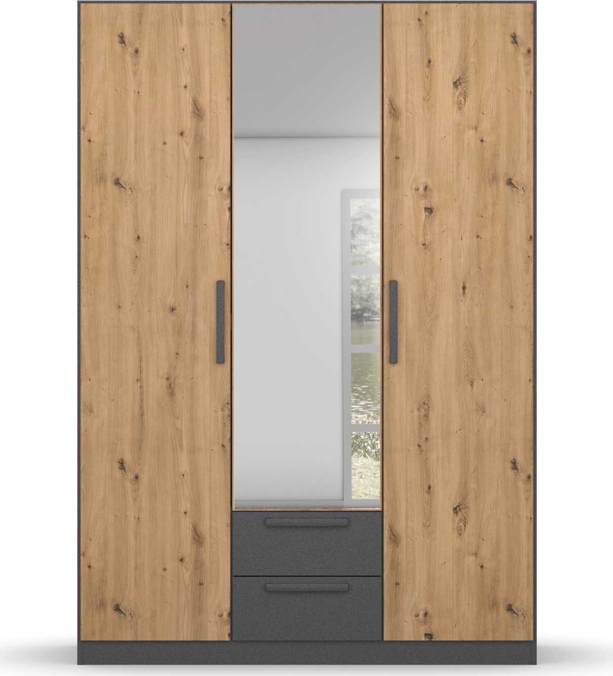 rauch Drehtürenschrank »StyleUp«, Typ Dark & Wood mit trendigen farblich abgesetzten Griffen