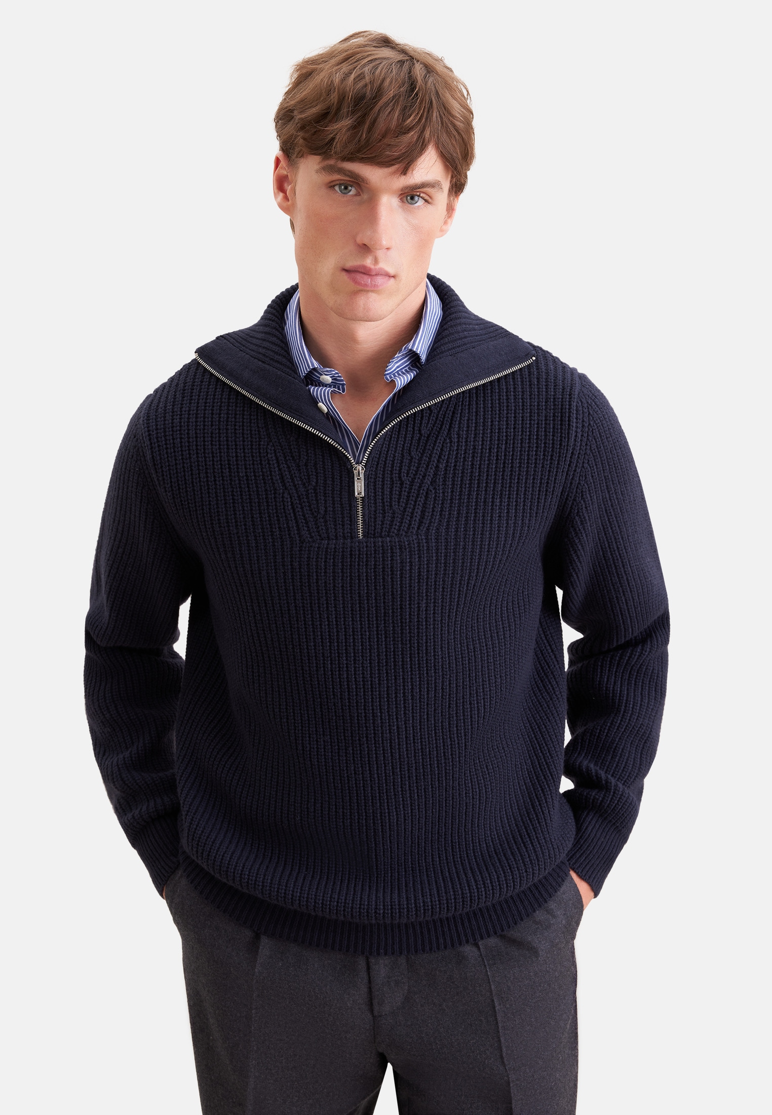 seidensticker Strickpullover "Schwarze Rose" Troyer Uni