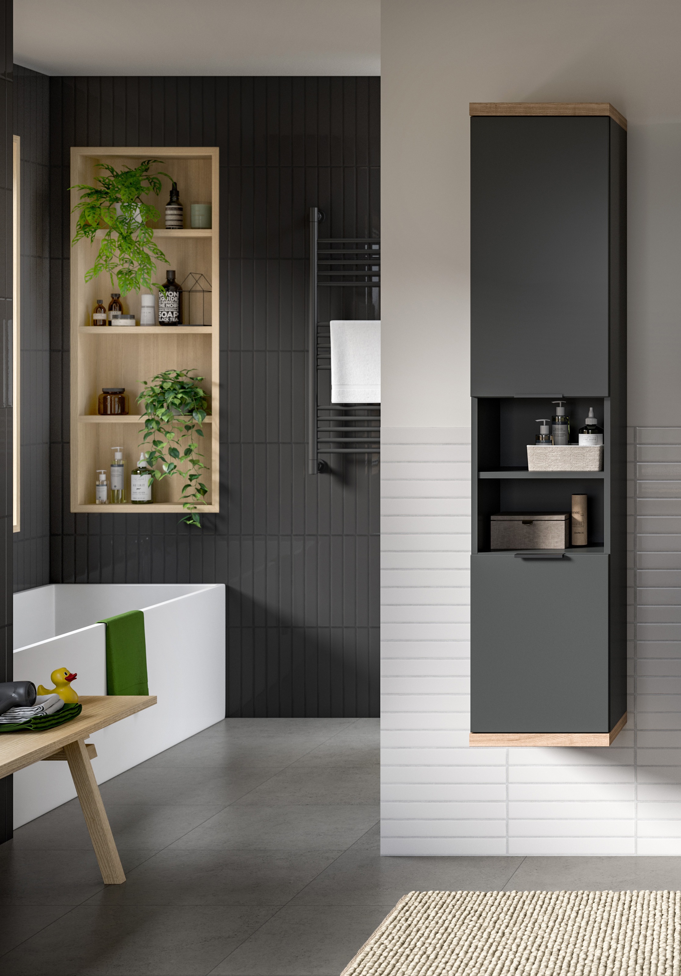 welltime Hängeschrank »Sencillo, Hängeschrank 160 cm«, (1 St.), Sencillo, Hängeschrank, 2 Türen, 2 offene Fächer
