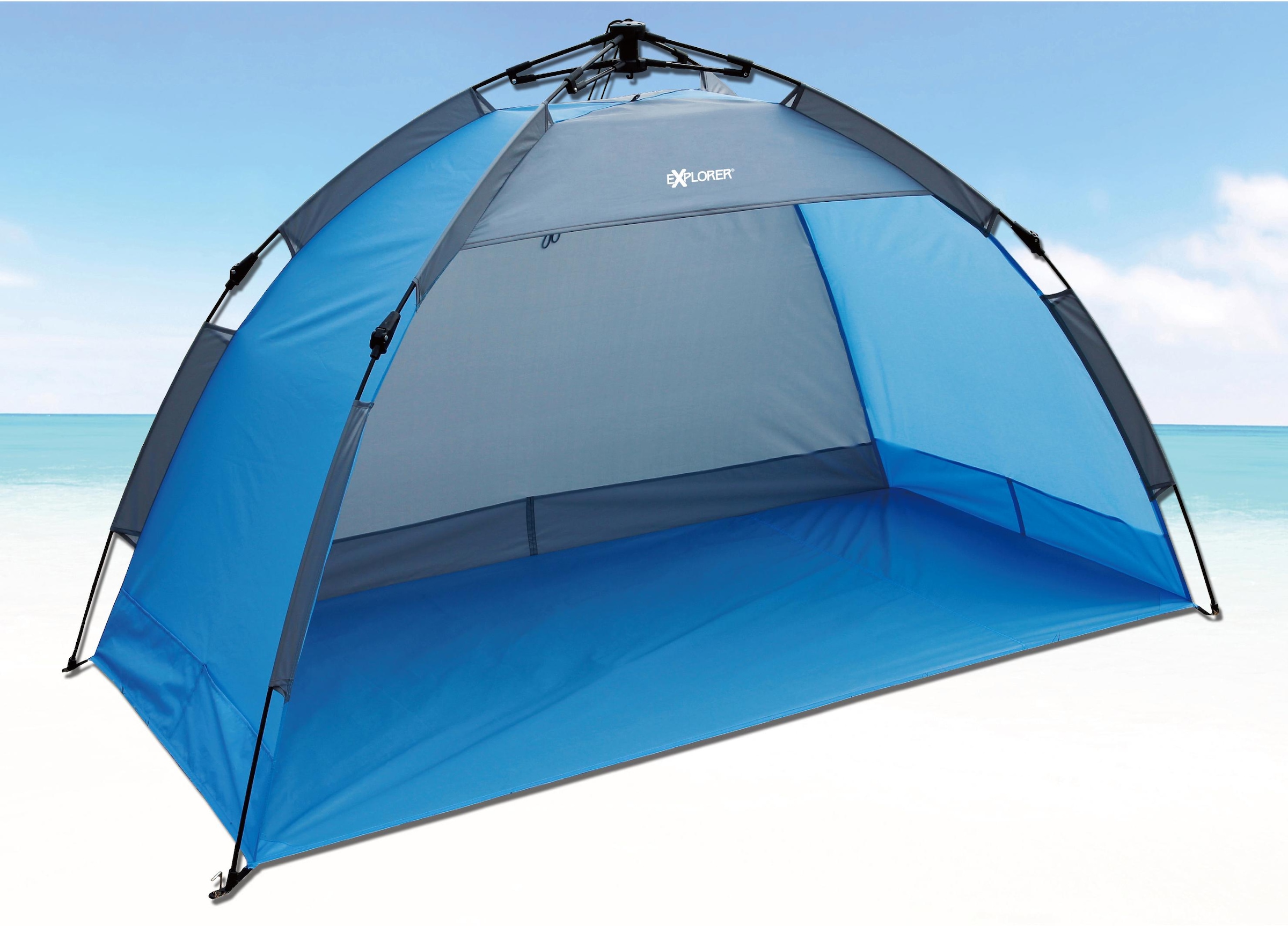 EXPLORER Strandmuschel "Automatik-Strandmuschel 190 x 100 x 110 cm UV 80 +", B/H/L: 100cm x 110cm x 190cm, blau, Zelte, UV 80+