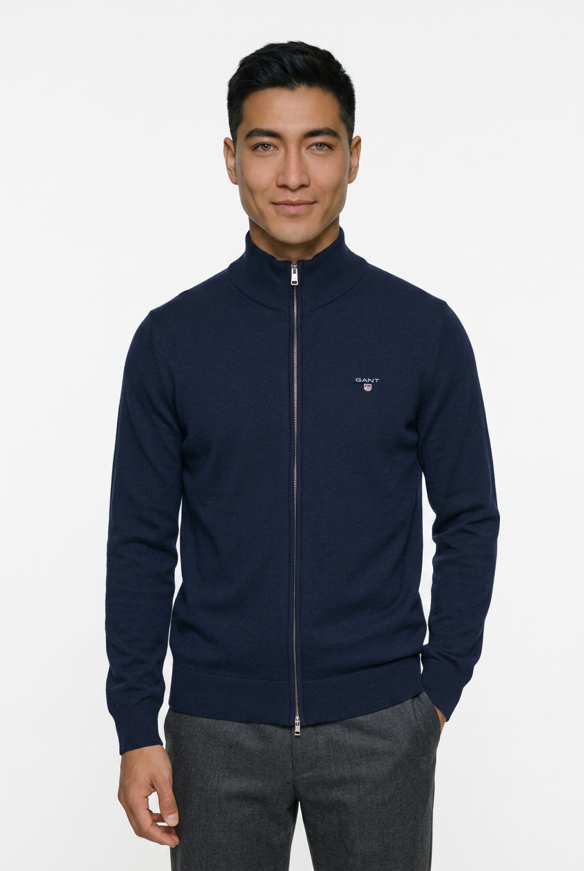 Gant Cardigan »CASUAL COTTON ZIP CARDIGAN« Mit Rippbündchen an Stehkragen, Ärmeln und Saum