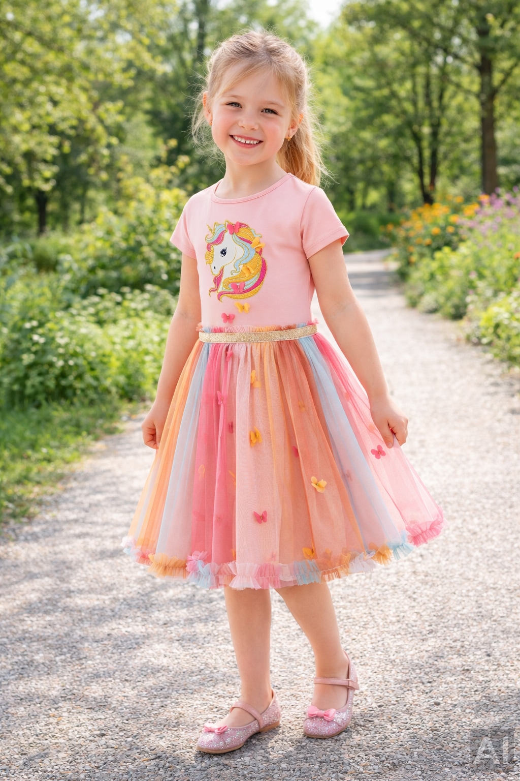 happy girls Jerseykleid mit Tüllrock und süßer Einhornstickerei