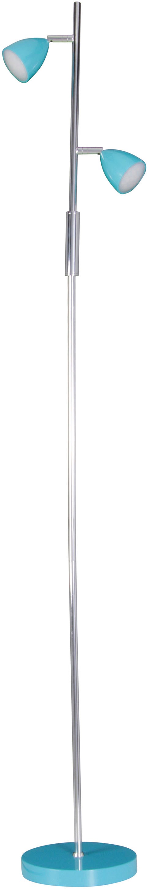 näve LED Stehlampe »Aaron«, 2 flammig, 2flg., h: 145cm, Schirme und Fuß in türkis/chrom, An/Aus-Schalter