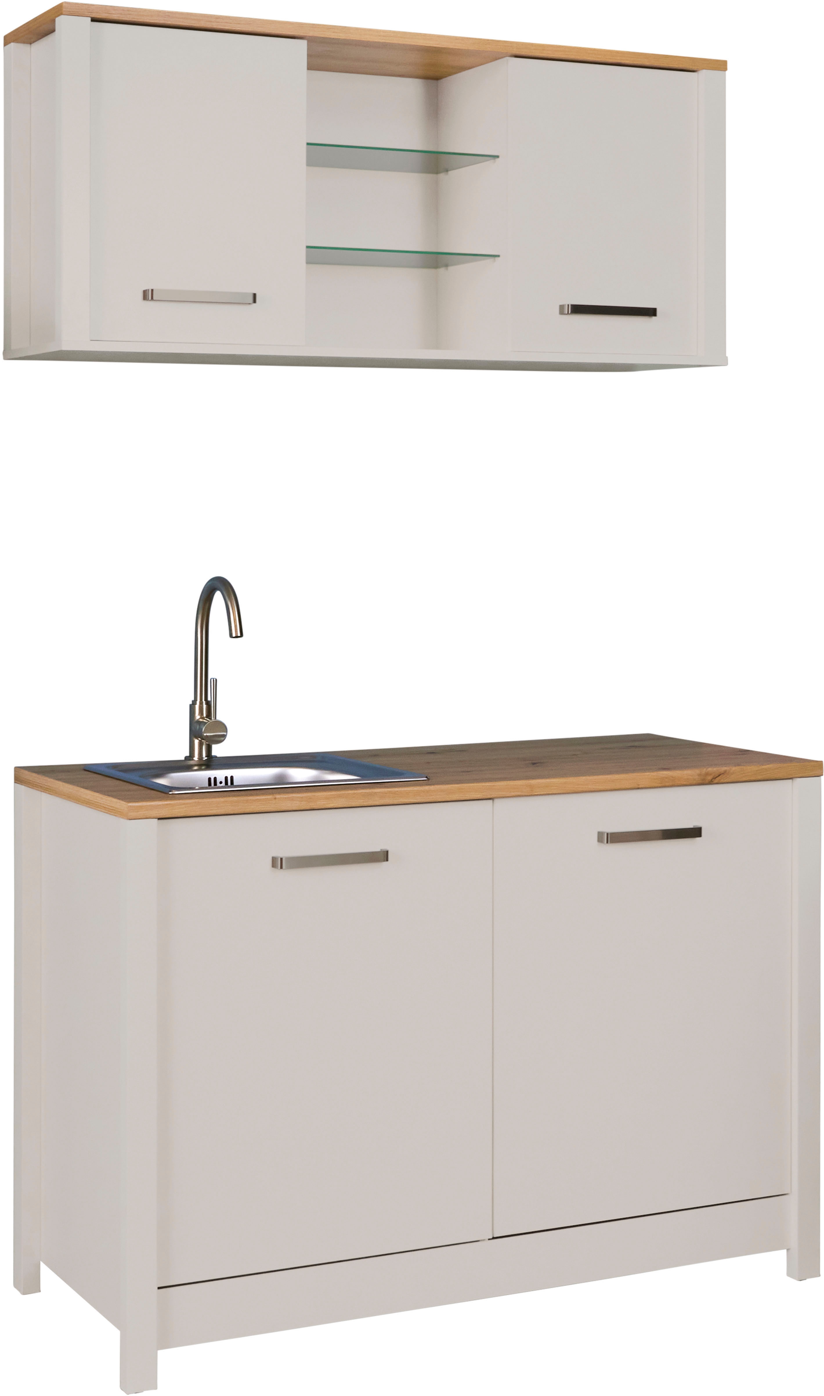 Inter Link Pantryküche "Pienza, Miniküche, Singleküche, Einbauküche, Kochnische" Ohne E-Geräte, für Spüle & Spülmaschine, Soft-Close, B: 130 cm