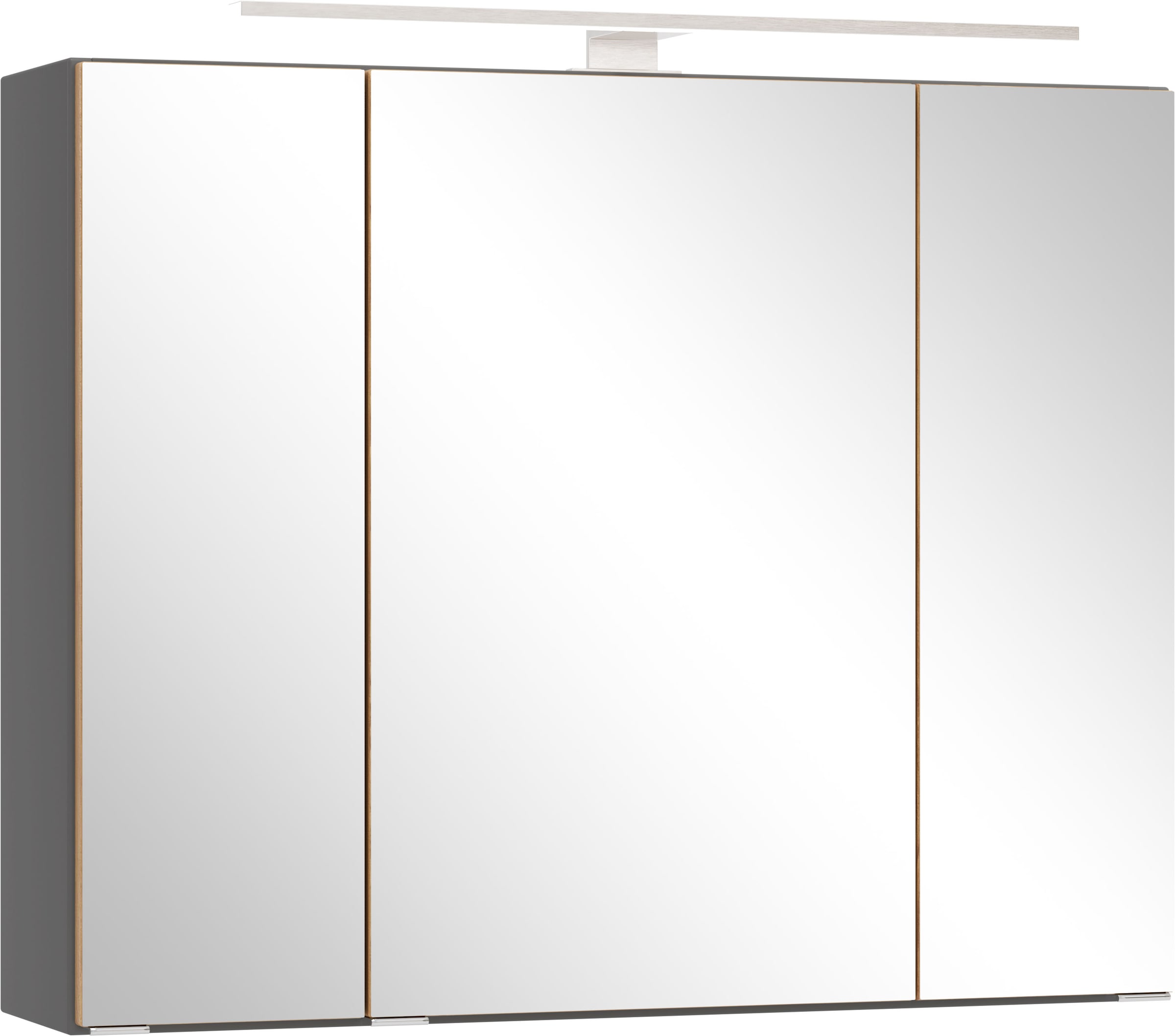 welltime Spiegelschrank "TRIENT, 3D-Spiegelschrank 80 cm, gedämpfte Scharniere" onyx-grey/Wildeiche, gedämpfte Scharniere