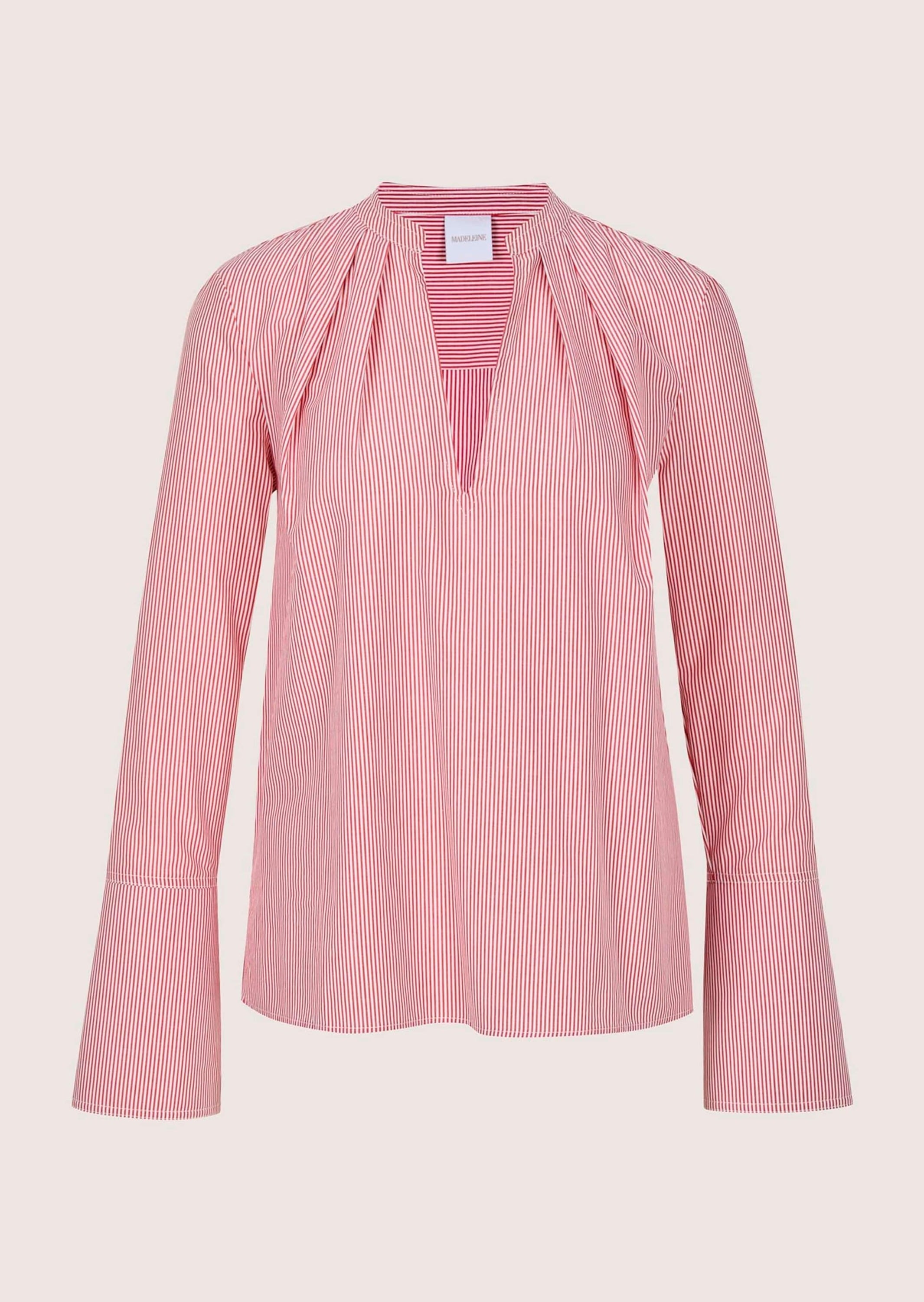 MADELEINE Langarmbluse "Streifenbluse Blusenshirt mit Streifendesign" Bluse mit Rundhalsblende mit V-Ausschnitt
