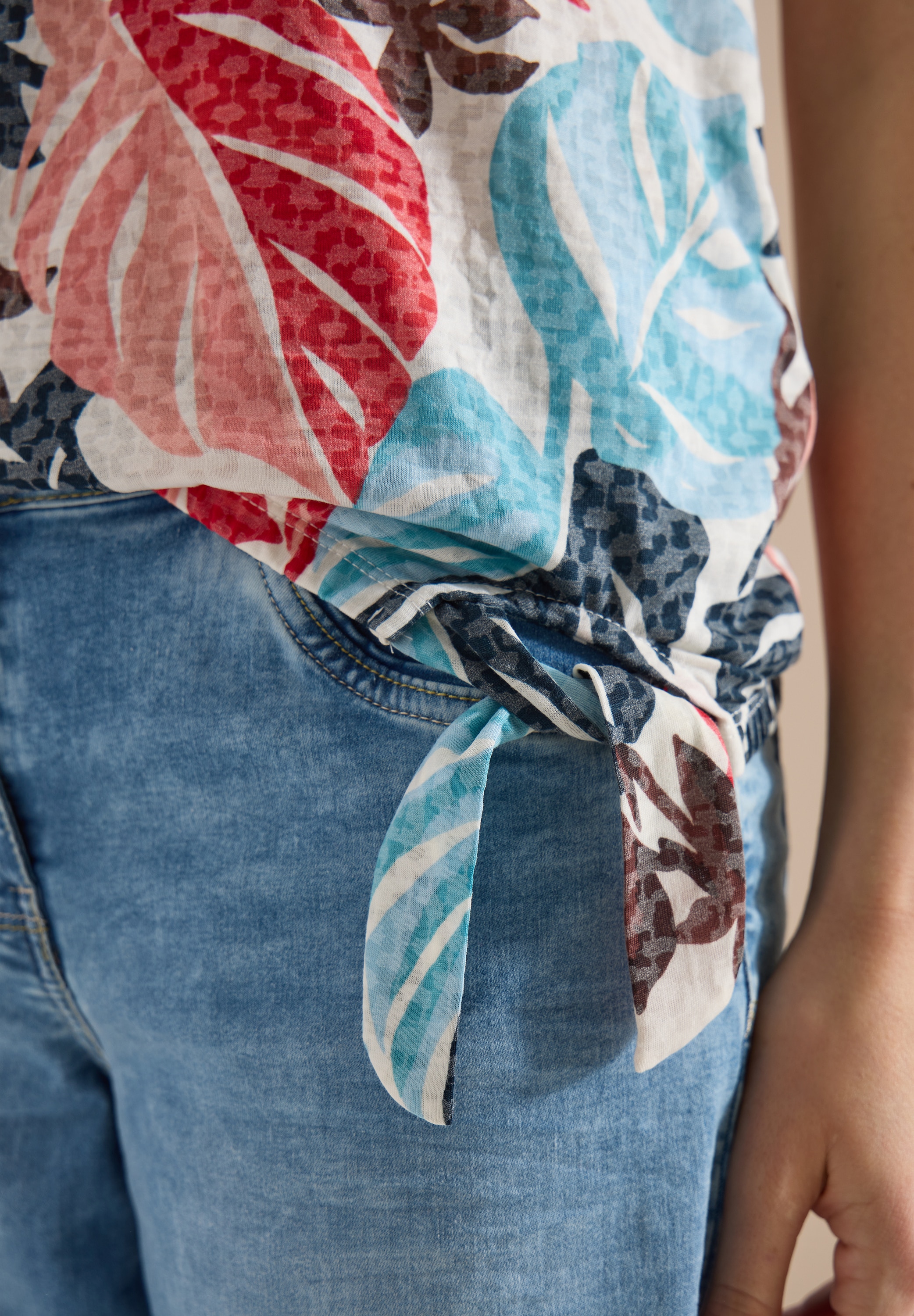 Cecil Kurzarmshirt Sommershirt in Ausbrenner-Optik/mit floralem Print