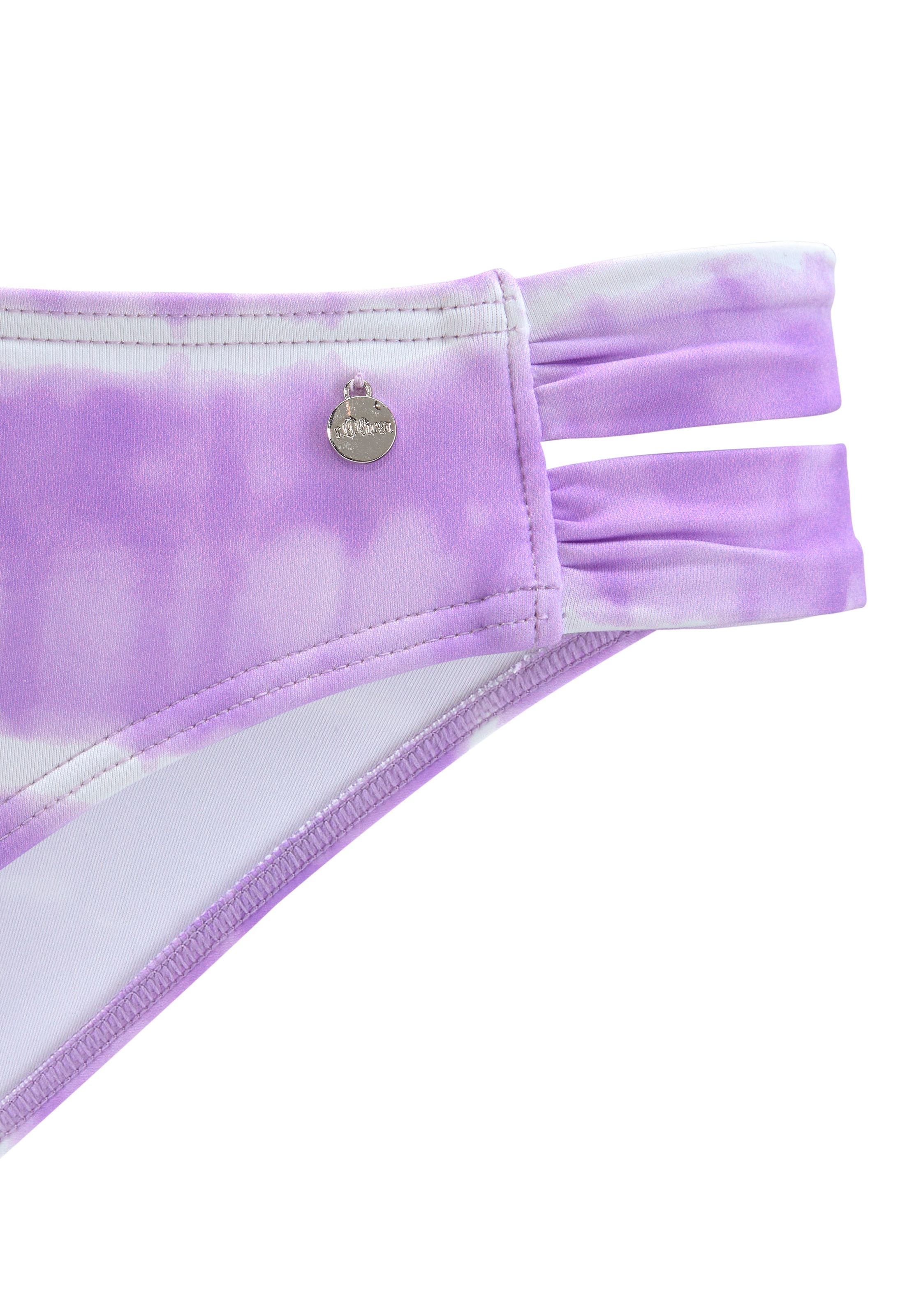 Bikini-Hose S.OLIVER "Enja", Damen, Gr. 40, N-Gr, lila (lila, weiß), Microfaser, Microfaser, Recycling-Polyamid, bedruckt, Badehosen Bikini-Hose, mit breiten Bändern an der Seite 2