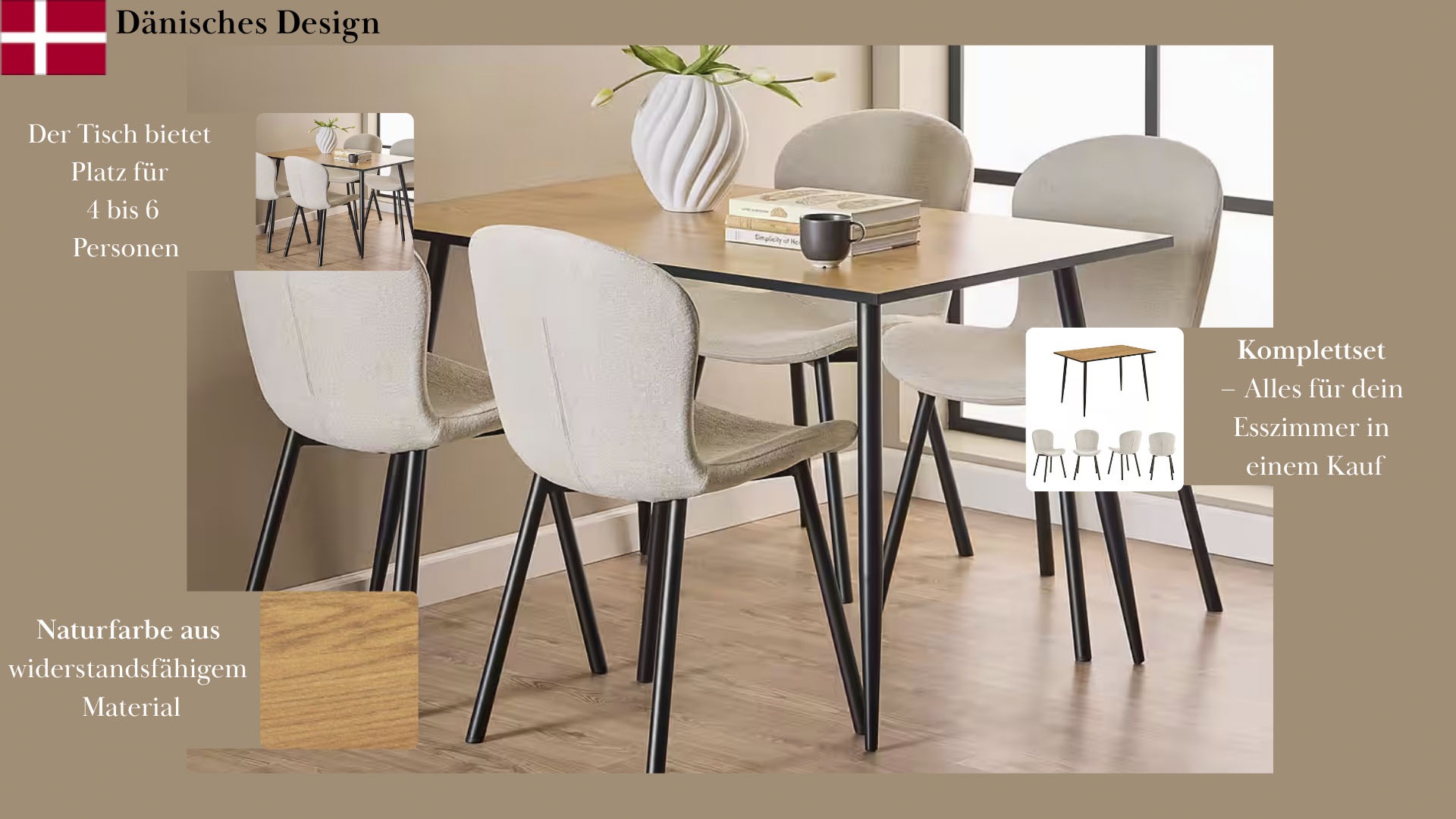 ACTONA GROUP Esszimmer-Set "Esspruppe, Speisetisch mit Wohnzimmerstühlen", günstig online kaufen