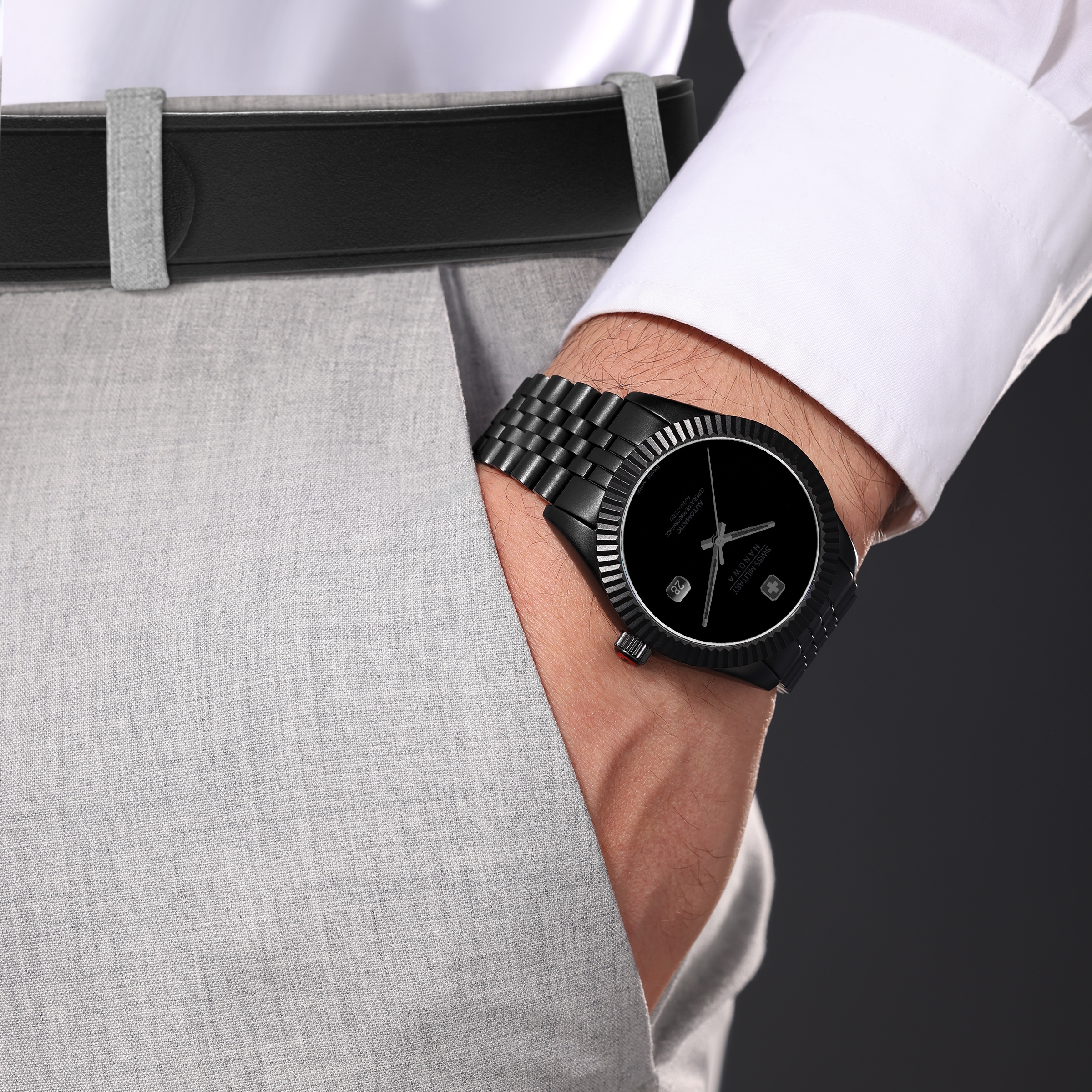 Swiss Military Hanowa Automatikuhr »Dark Night« Armbanduhr, Herrenuhr, Swiss Made, Mechanische Uhr, Edelstahlarmband