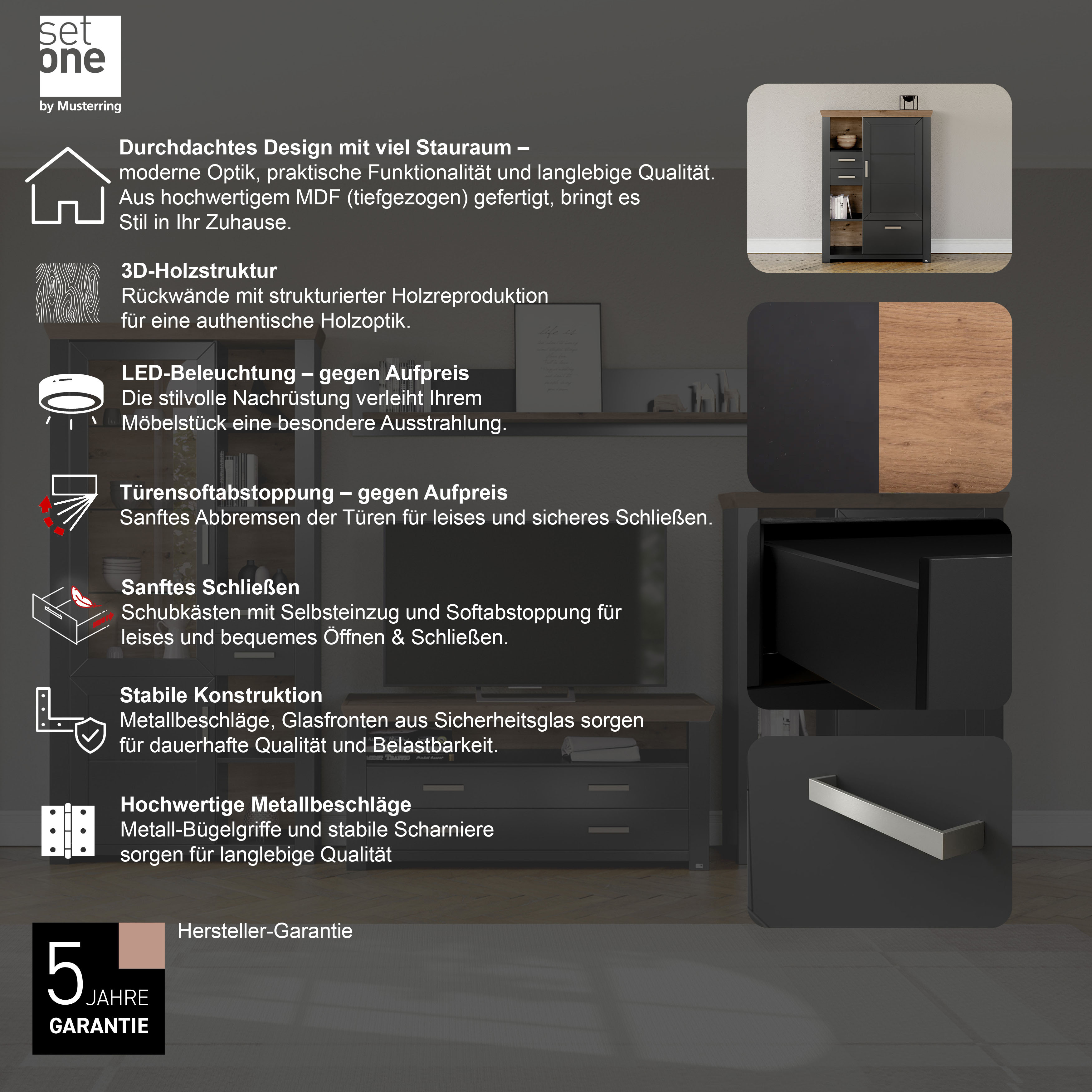 Thumbnail - set one by Musterring Highboard "York" Typ 25 und 26, in 3 Farbvarianten, Beleuchtung optional, Breite 105 cm
