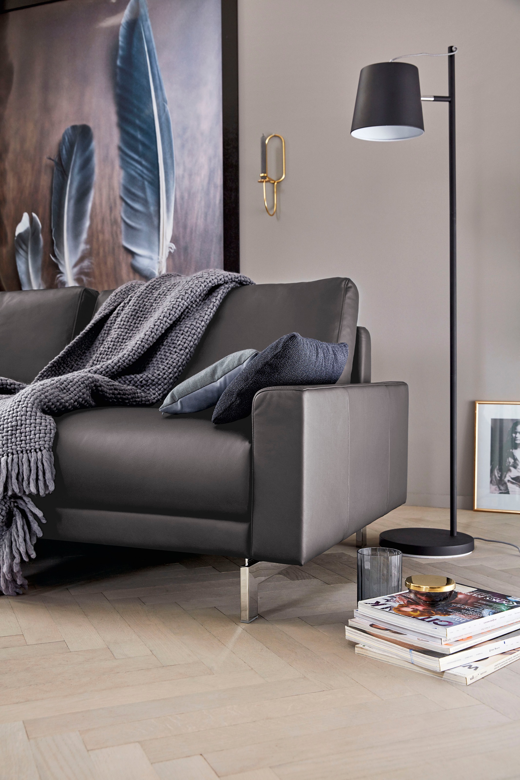 hülsta sofa 2,5-Sitzer »hs.450«, Armlehne niedrig, Fuß chromfarben glänzend, Breite 184 cm