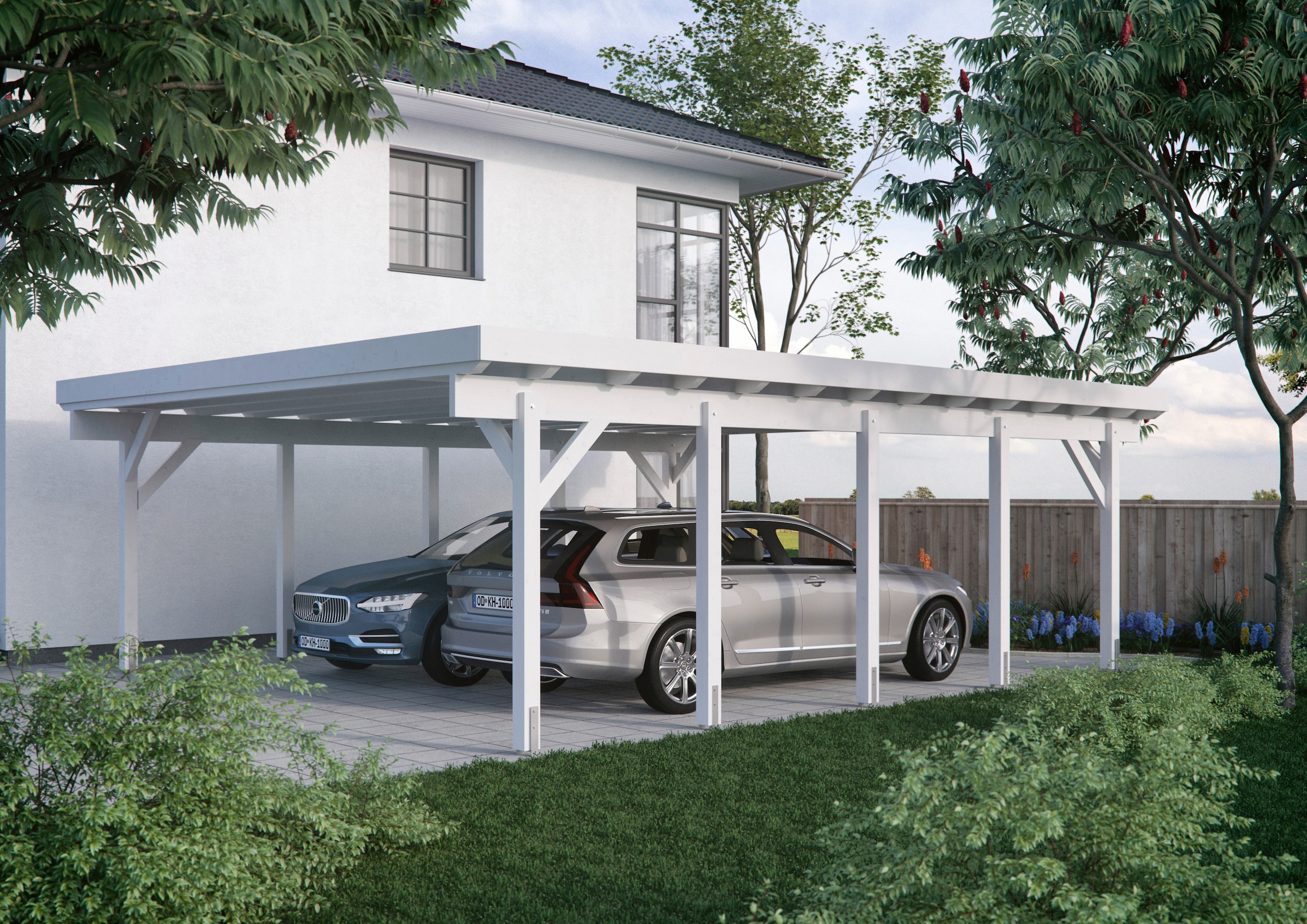 Kiehn-Holz Doppelcarport »KH 330 / KH 331«, Holz, 561 cm, weiß, Stahl-Dach, versch. Farben
