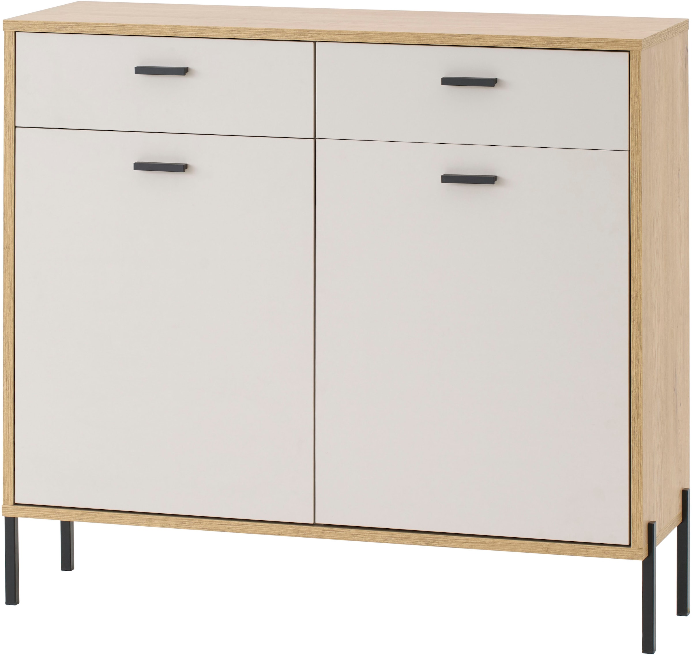 Home affaire Sideboard »Fredericia, moderne Kommode, Schrank in Kaschmir, 115 cm breit« zeitlos, schwarze Metallgriffe und -füße, ausreichend Stauraum