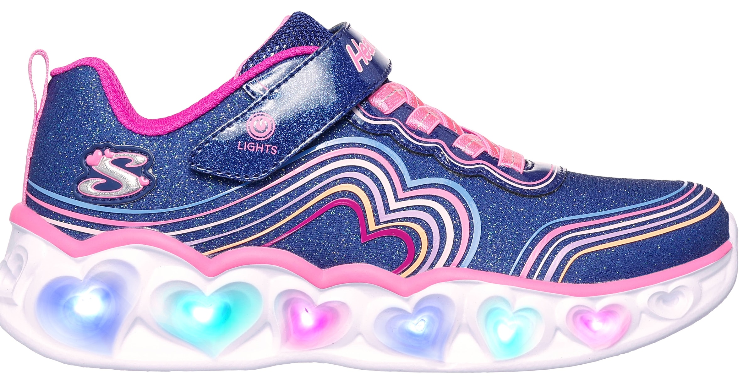 Skechers Kids Sneaker »HEART LIGHTS«, Freizeitschuh, Klettschuh, Blinkschuh mit buntem Regenbogen Stitching