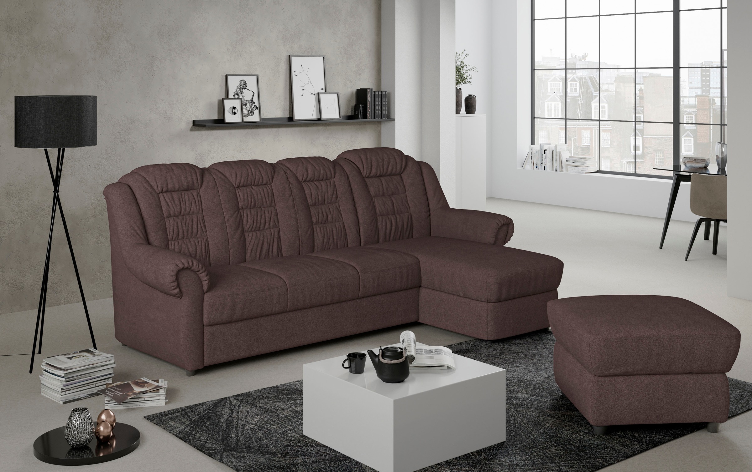 Home affaire Ecksofa »Boston L-Form«, mit hoher Rückenlehne, wahlweise mit Bettfunktion
