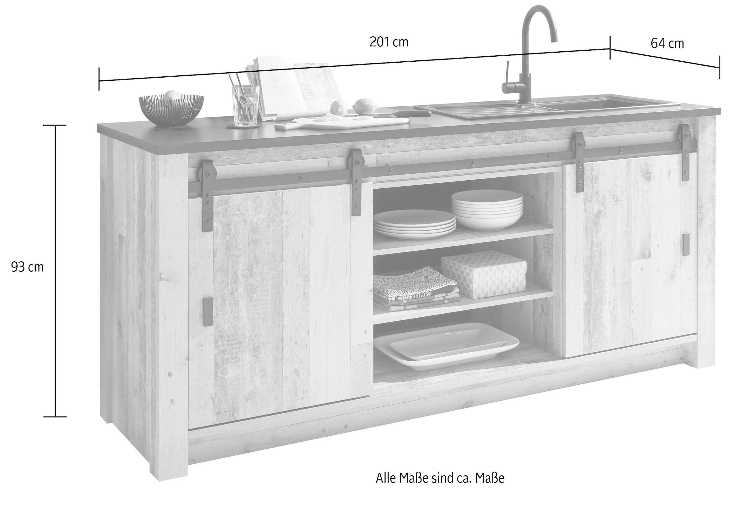 Home affaire Küche »Sherwood«, Breite 201 cm, ohne E-Geräte